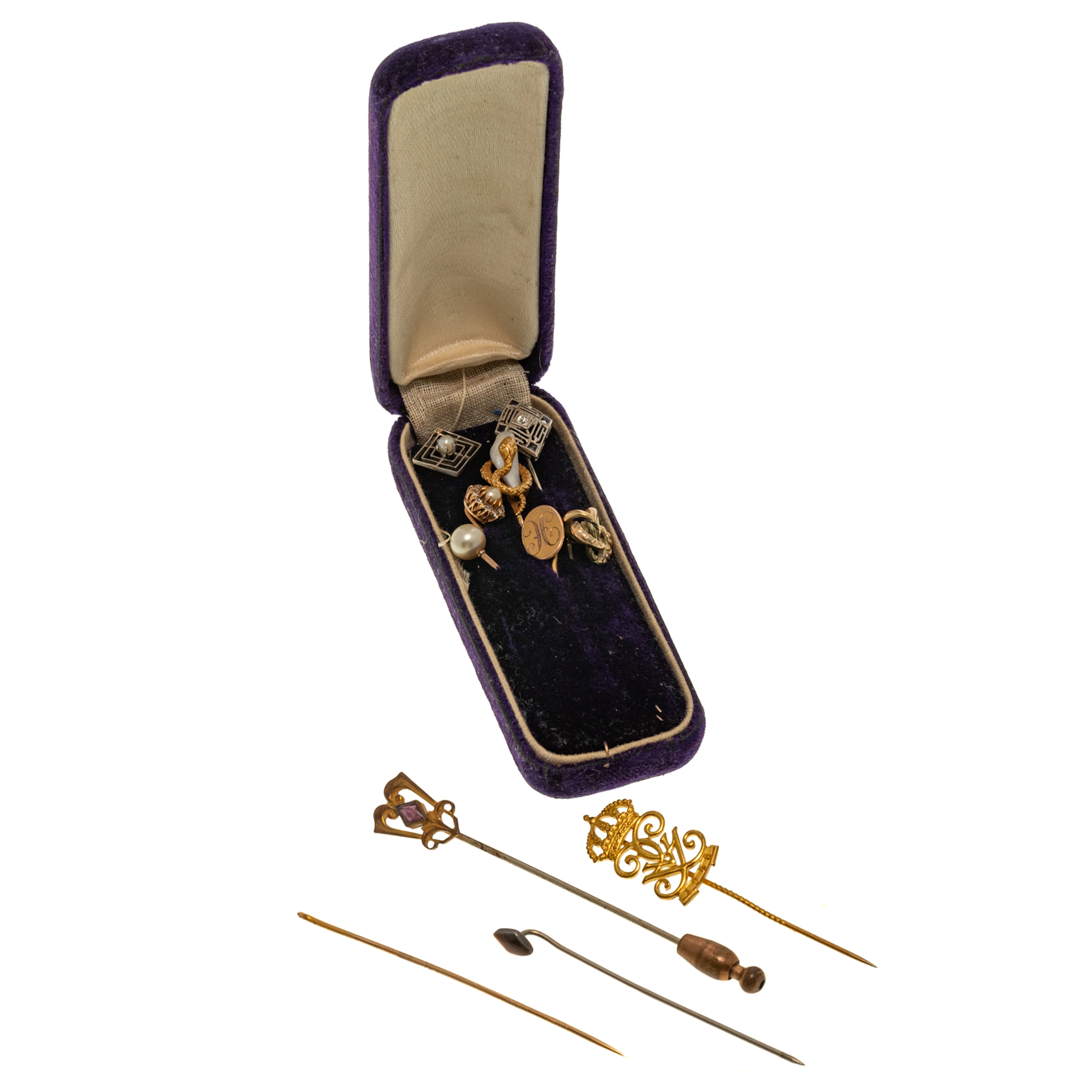 A Collection of 10 Victorian Stick Pins in Gold