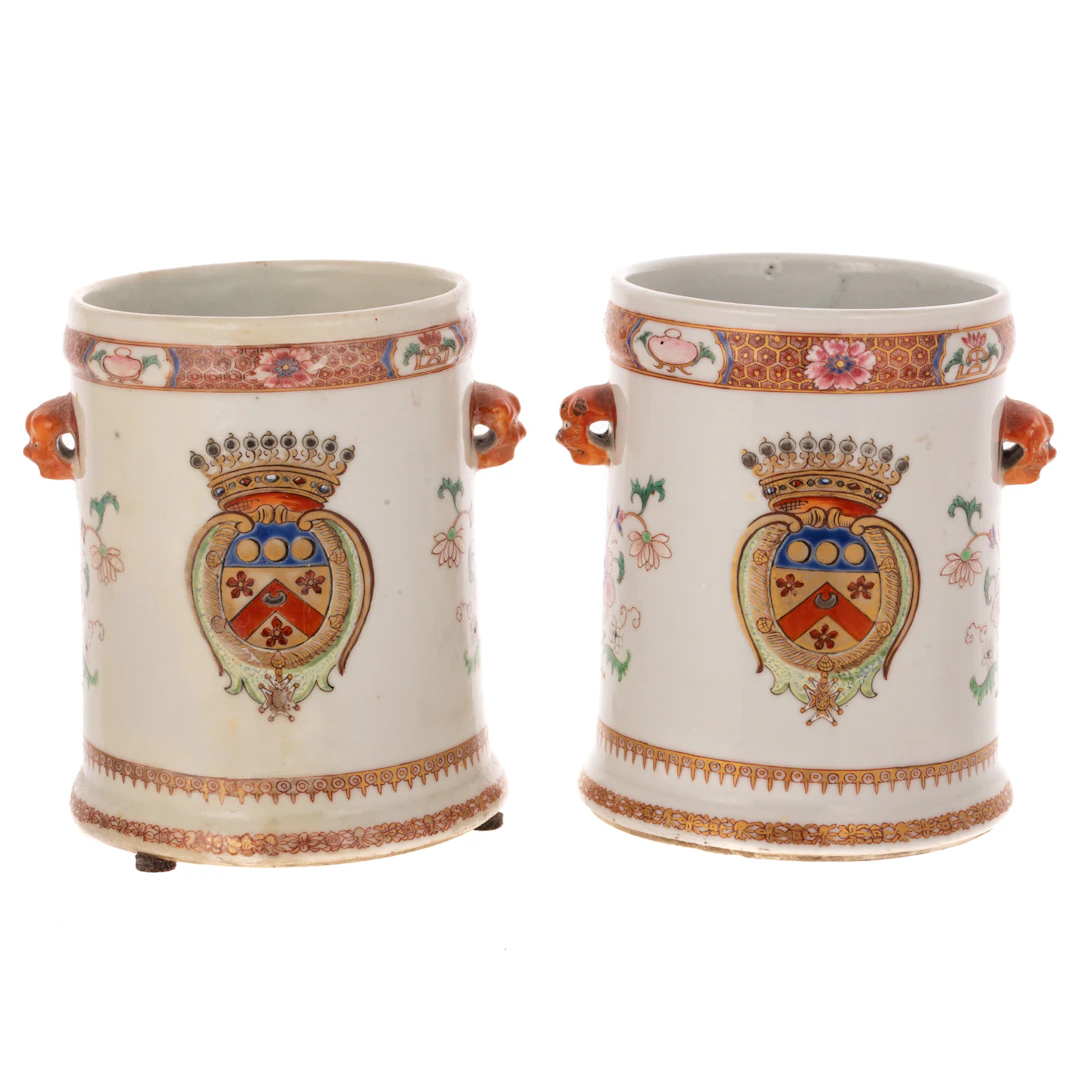 A Pair of Chinese French Market Armorial Bottle Coolers