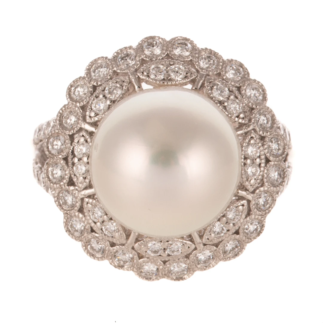 A GIA South Sea Pearl & Diamond Ring in Platinum