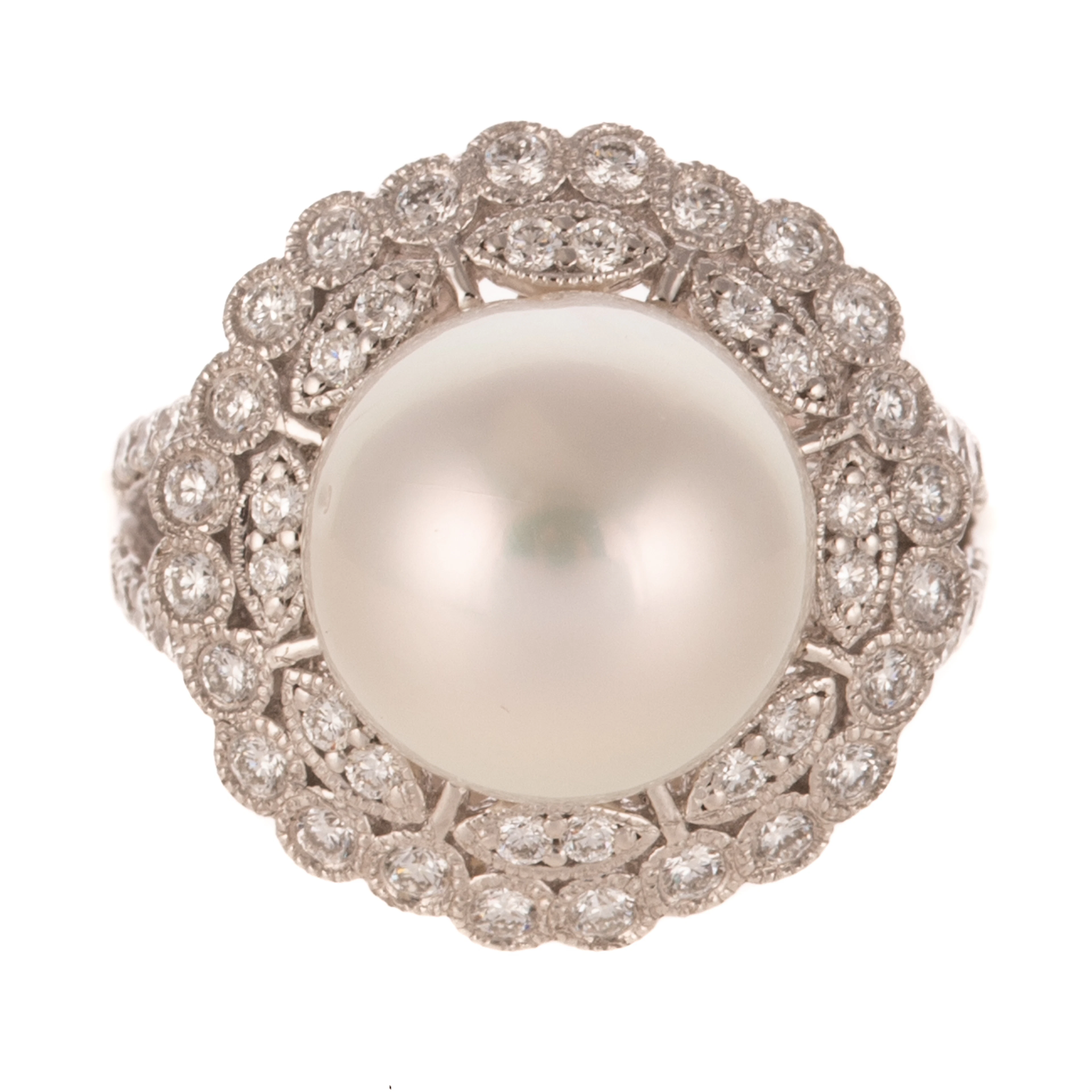 A GIA South Sea Pearl & Diamond Ring in Platinum