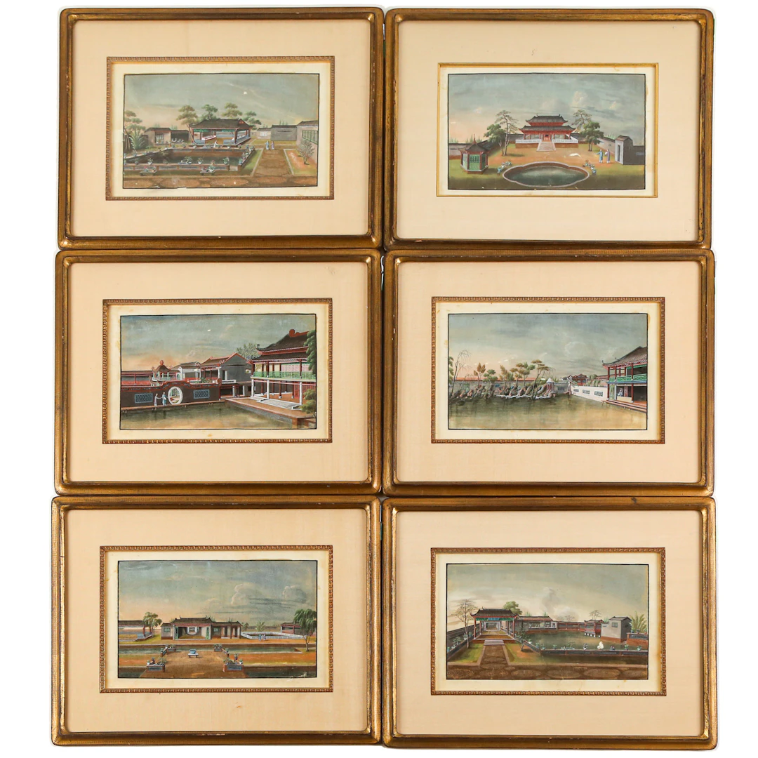 19th Century. Set of Six Chinese Export Gouaches
