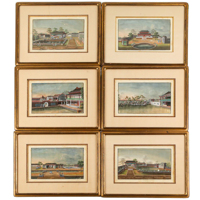 19th Century. Set of Six Chinese Export Gouaches