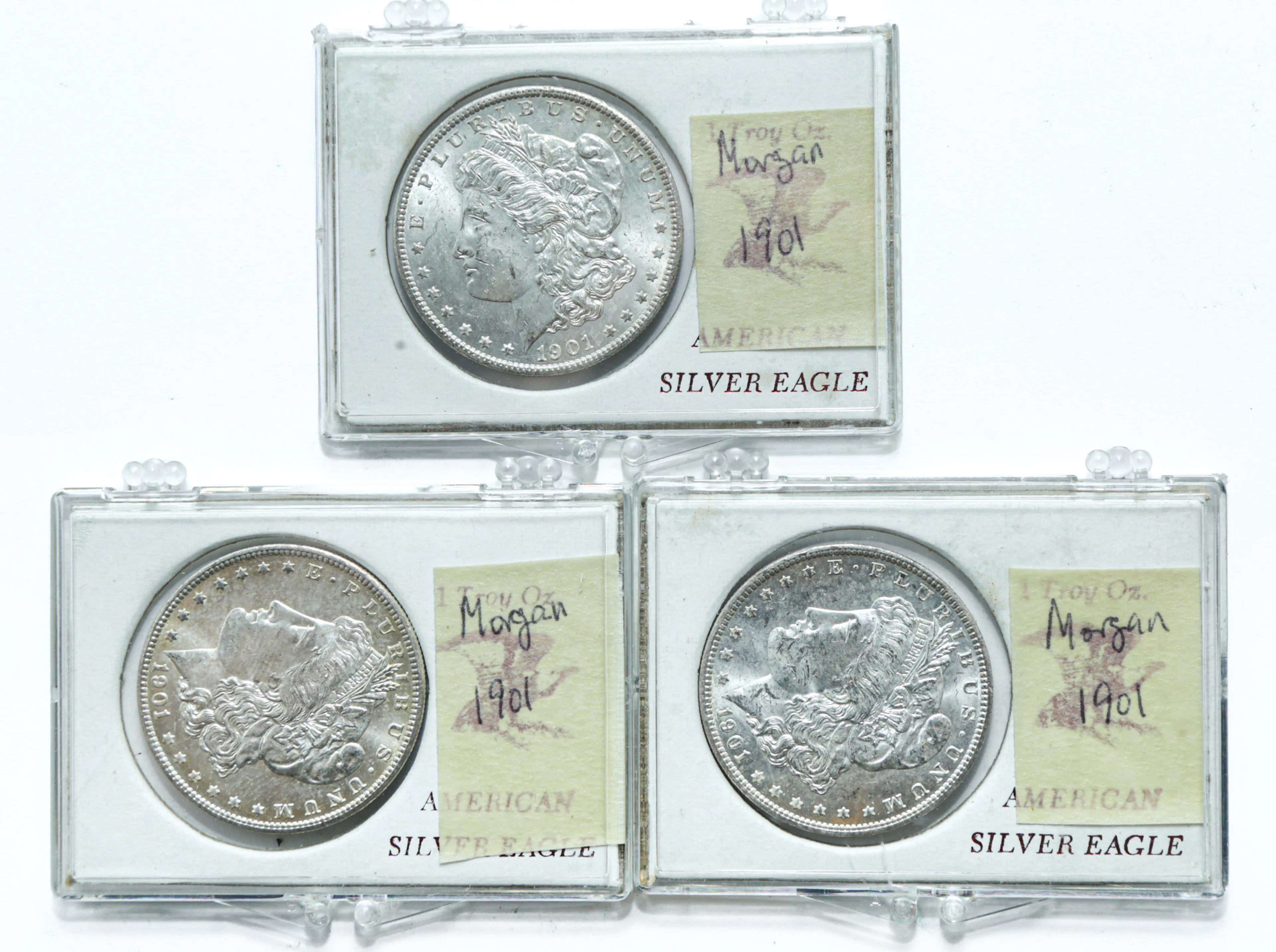 Three 1901-O Morgan Dollars