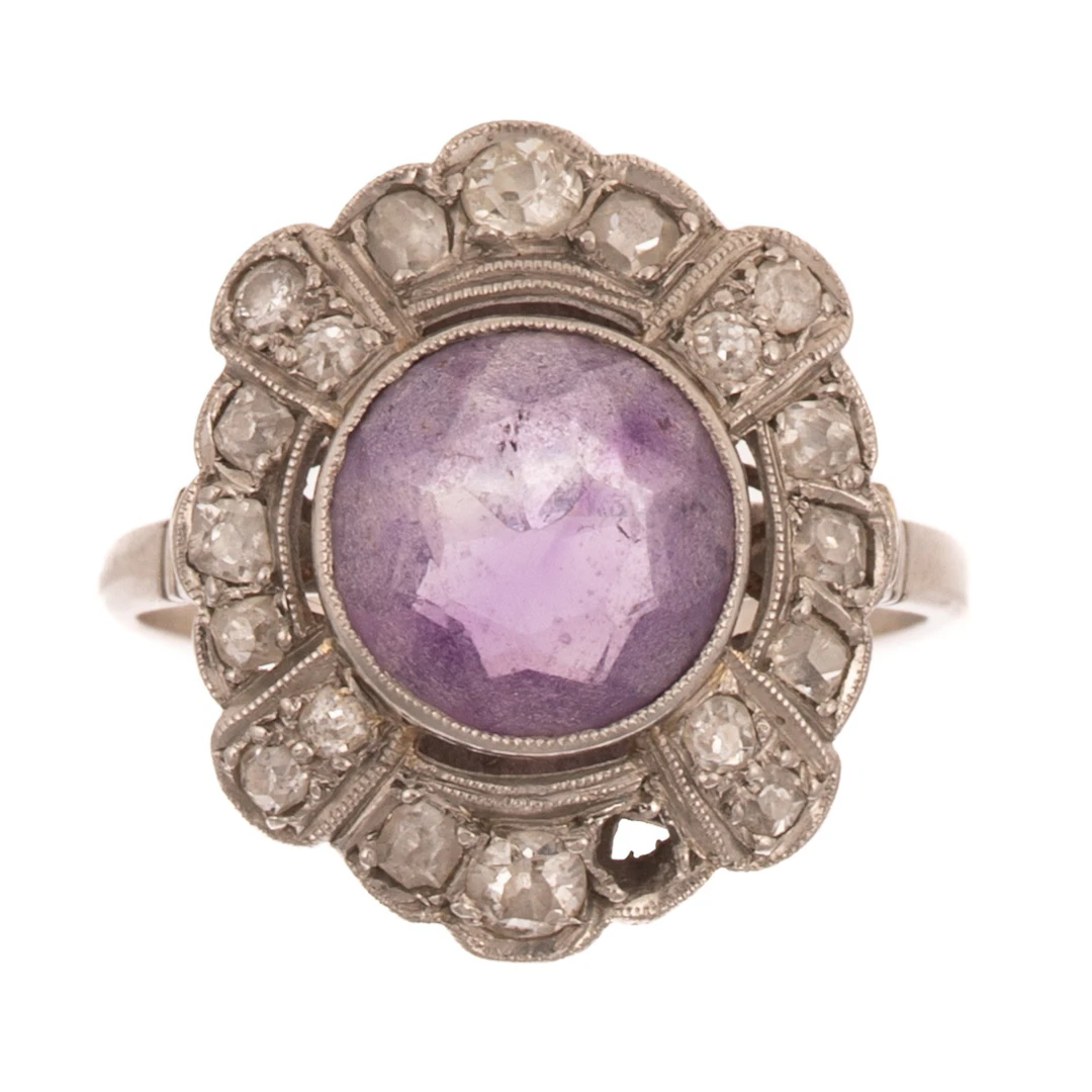 An Antique Amethyst & Diamond Ring in Platinum