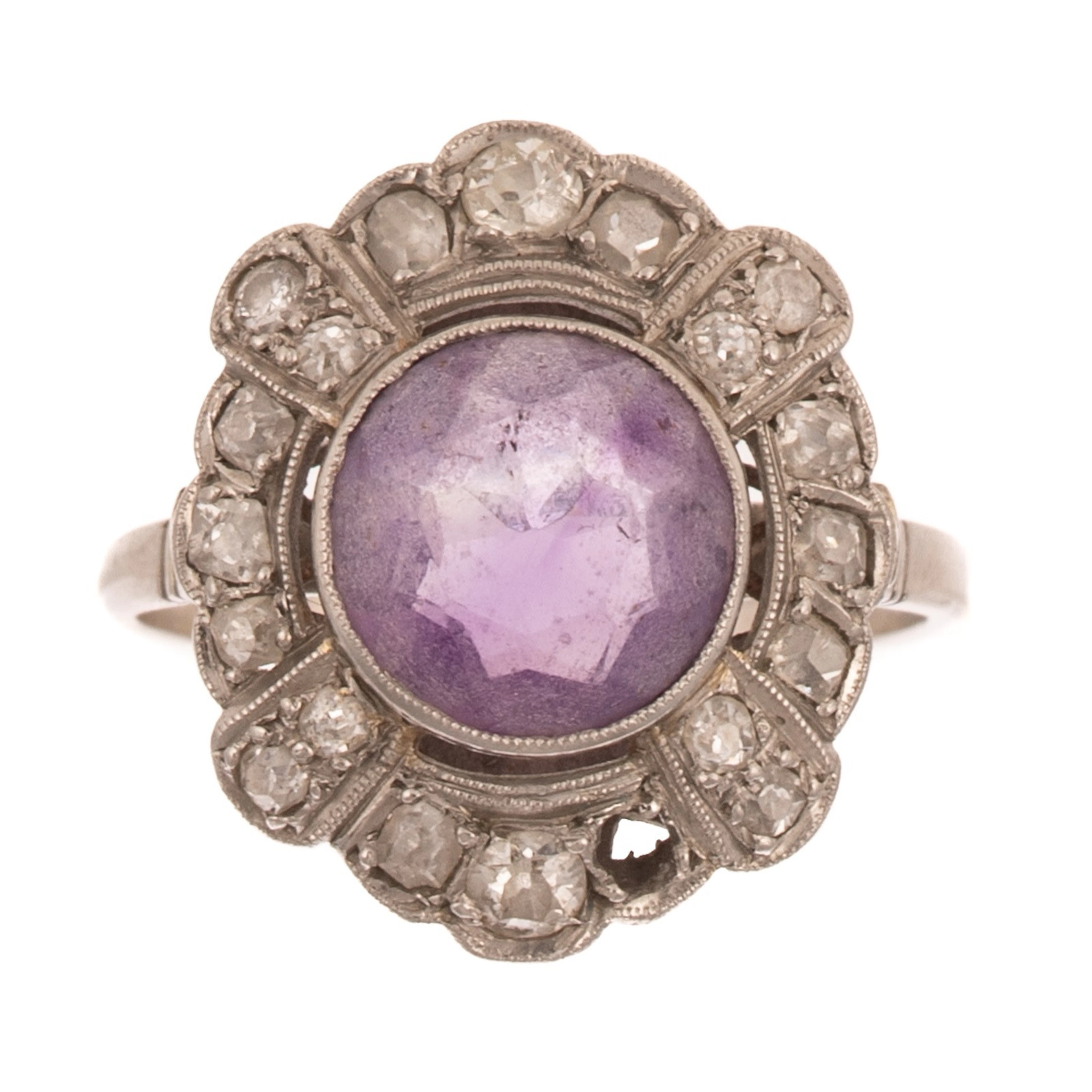An Antique Amethyst & Diamond Ring in Platinum