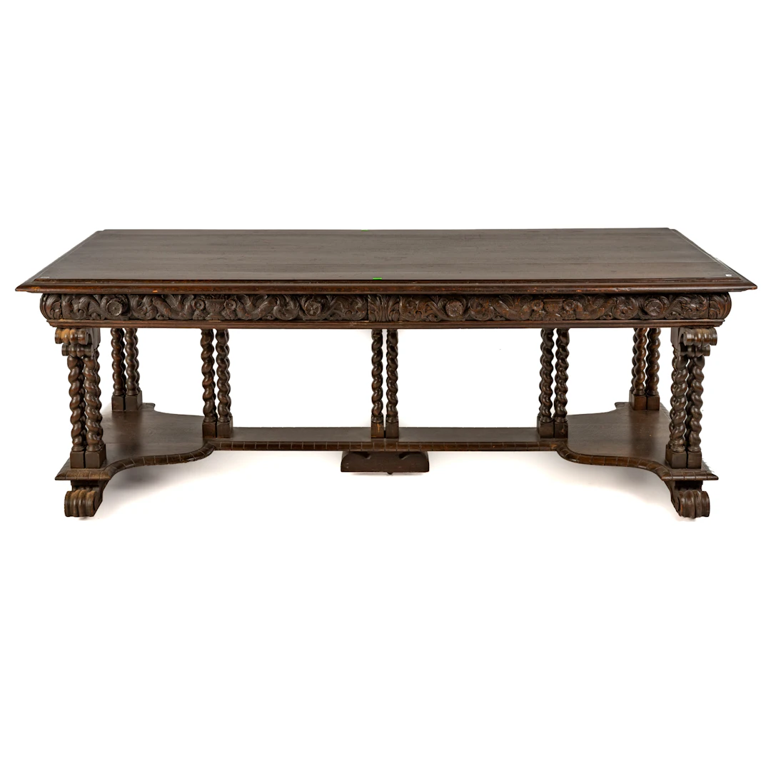 Renaissance Revival Oak Library Trestle Table