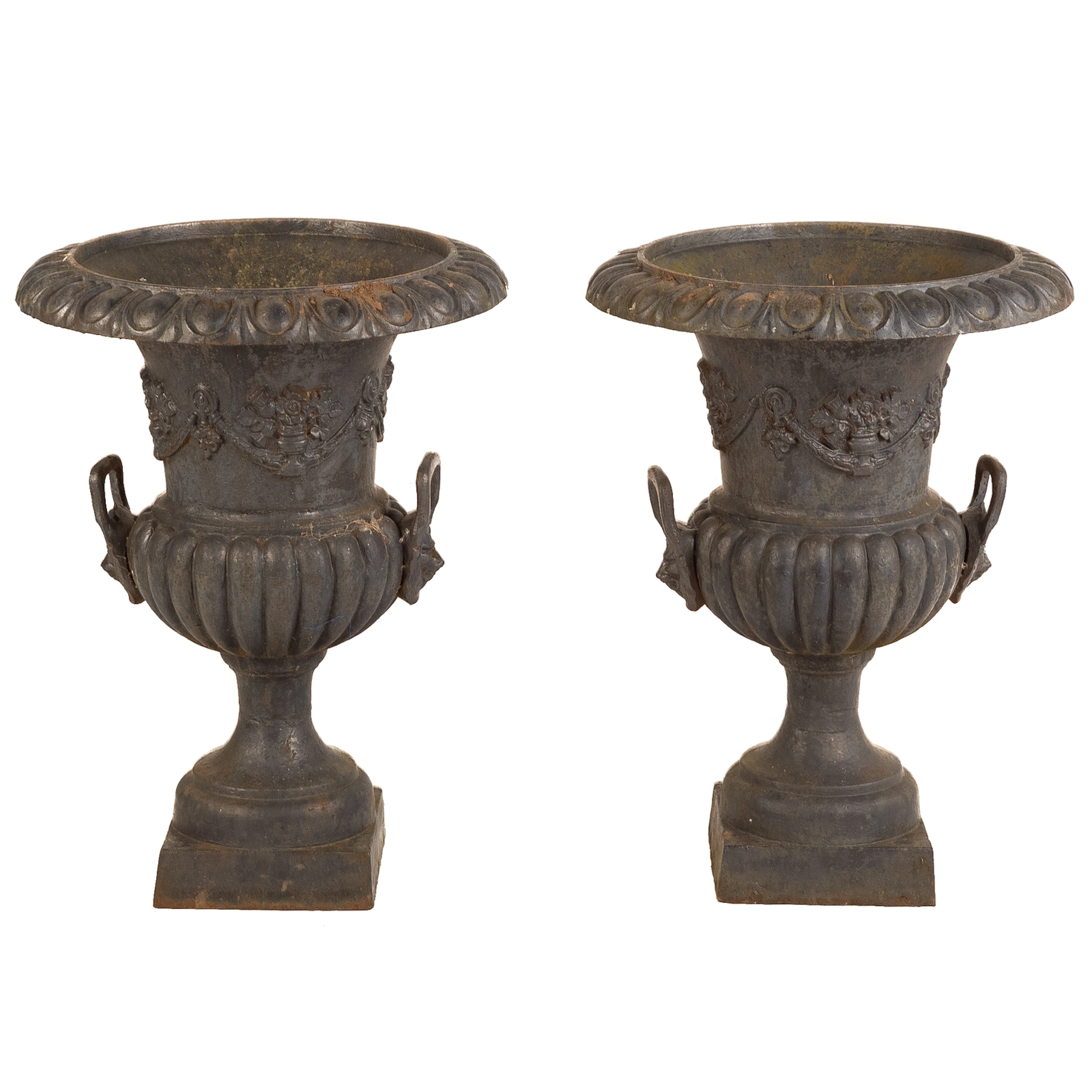 A Pair of Victorian Cast Iron Garden Urns