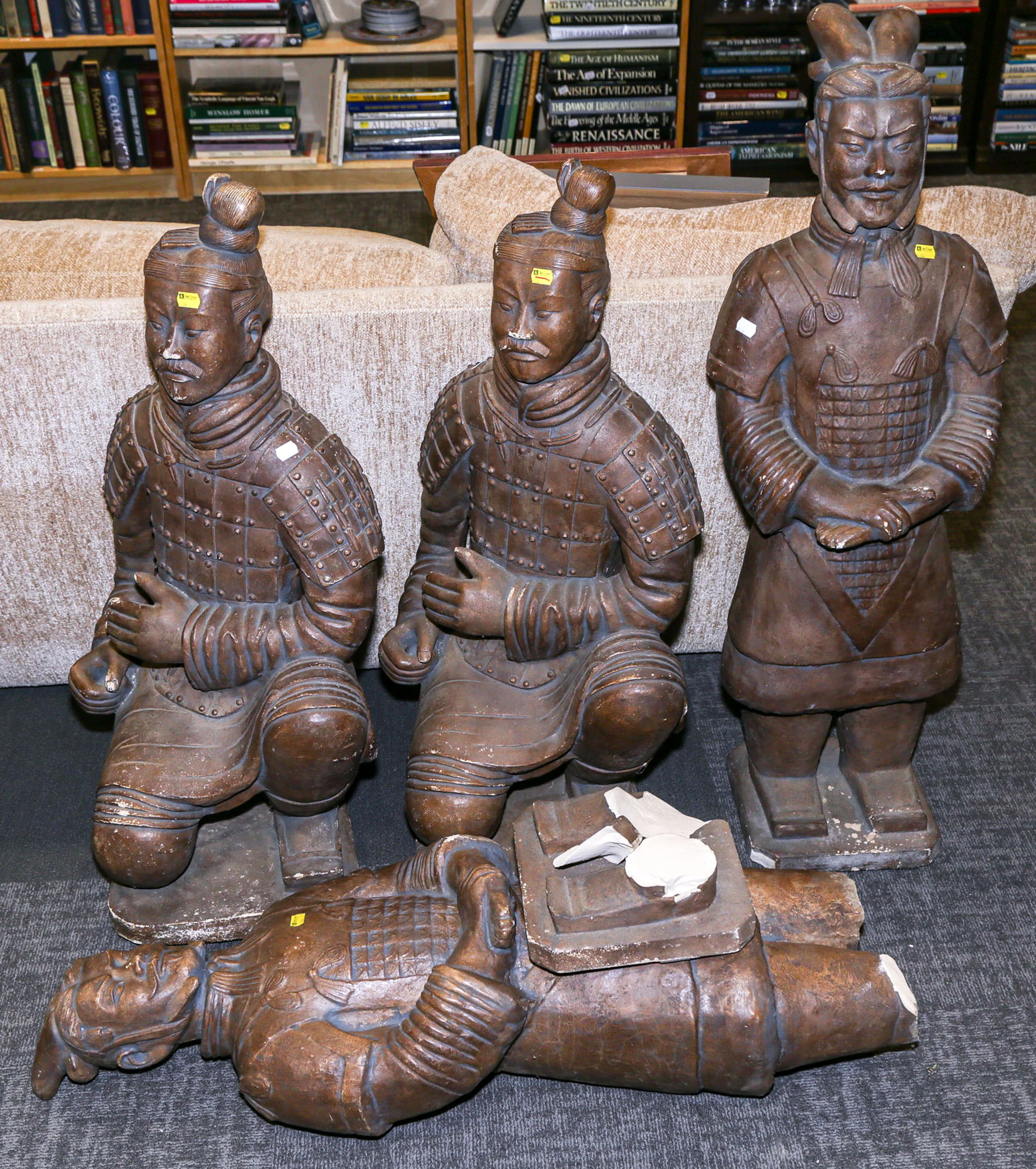 Three Large Plaster Figures of Chinese Warriors