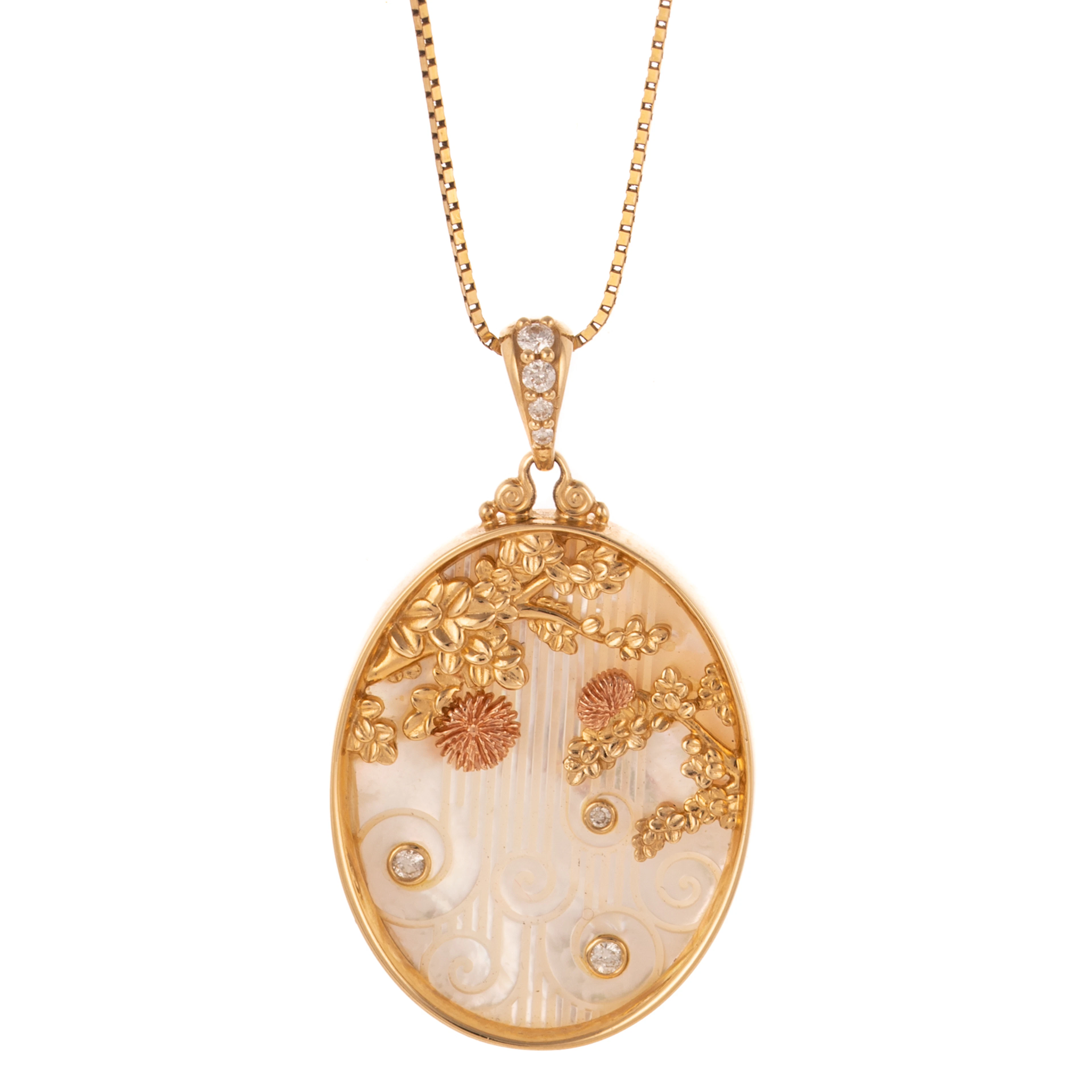 A MOP 'Ohi'a Lehua Waterfall Pendant in 14K