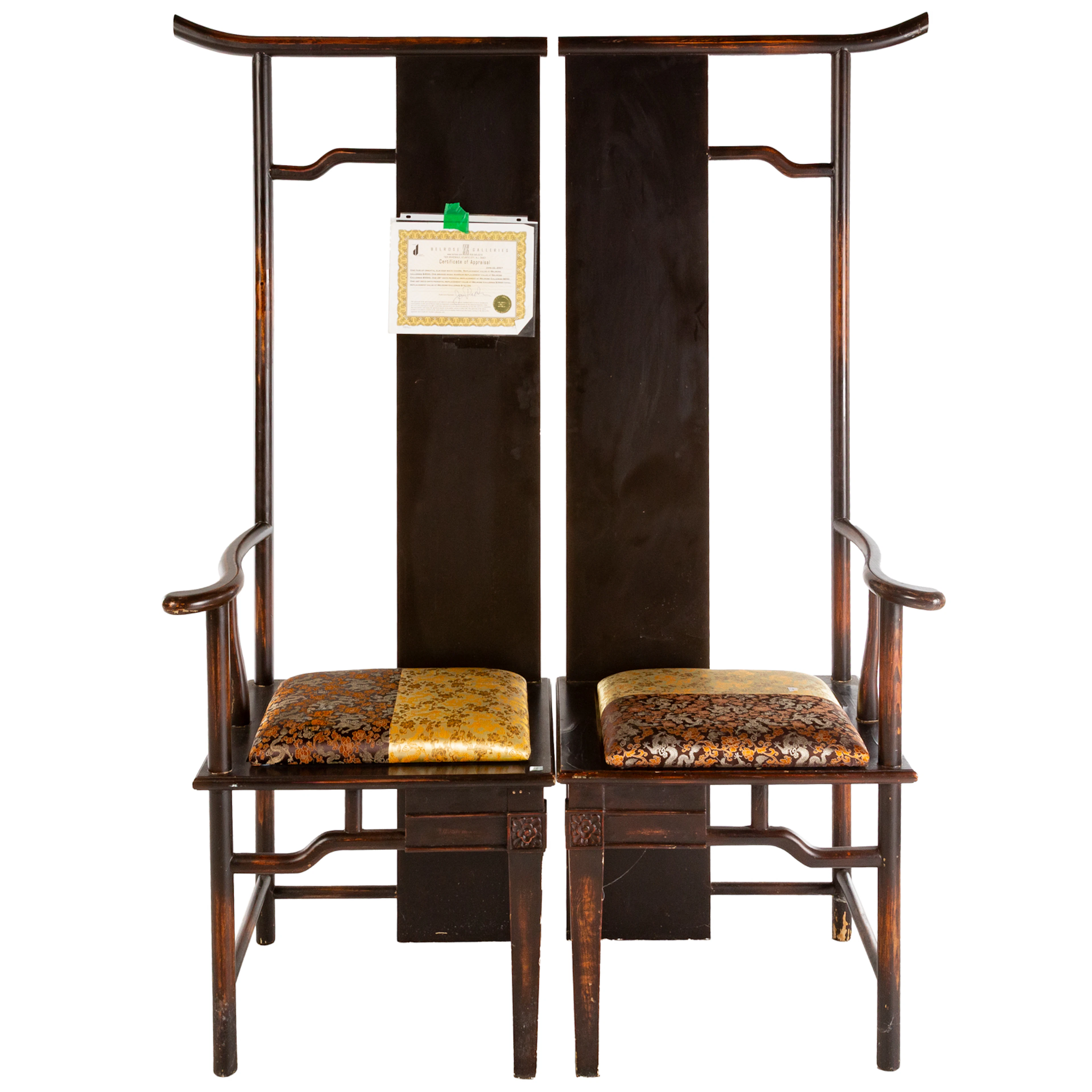A Pair of Chinese Elmwood High-Back Chairs