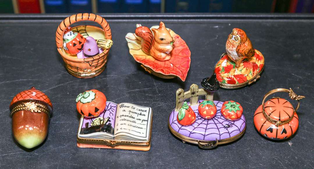 Seven Autumn-Themed Limoges Porcelain Boxes