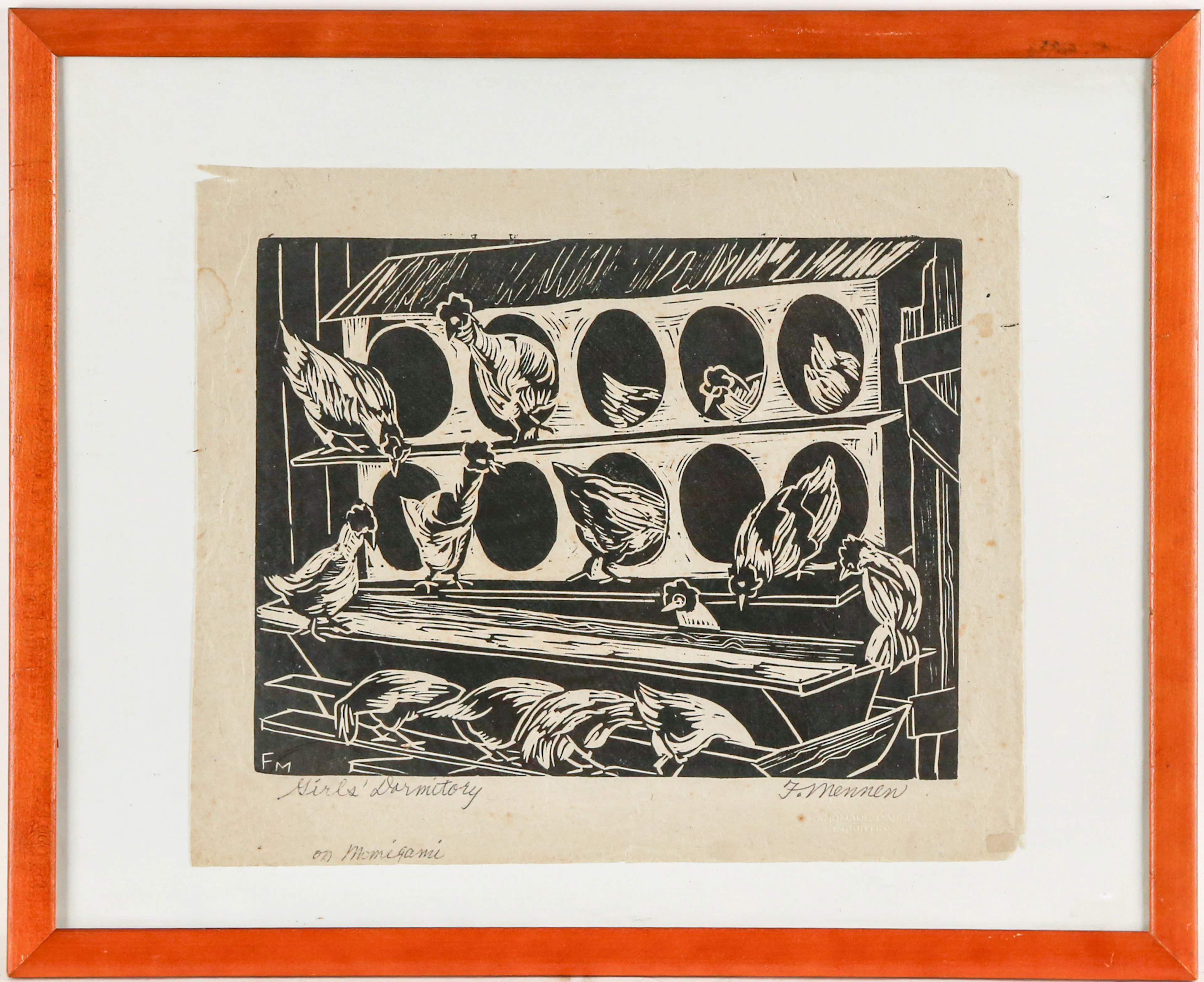 Fannie Mennen. "Girls' Dormitory," woodcut