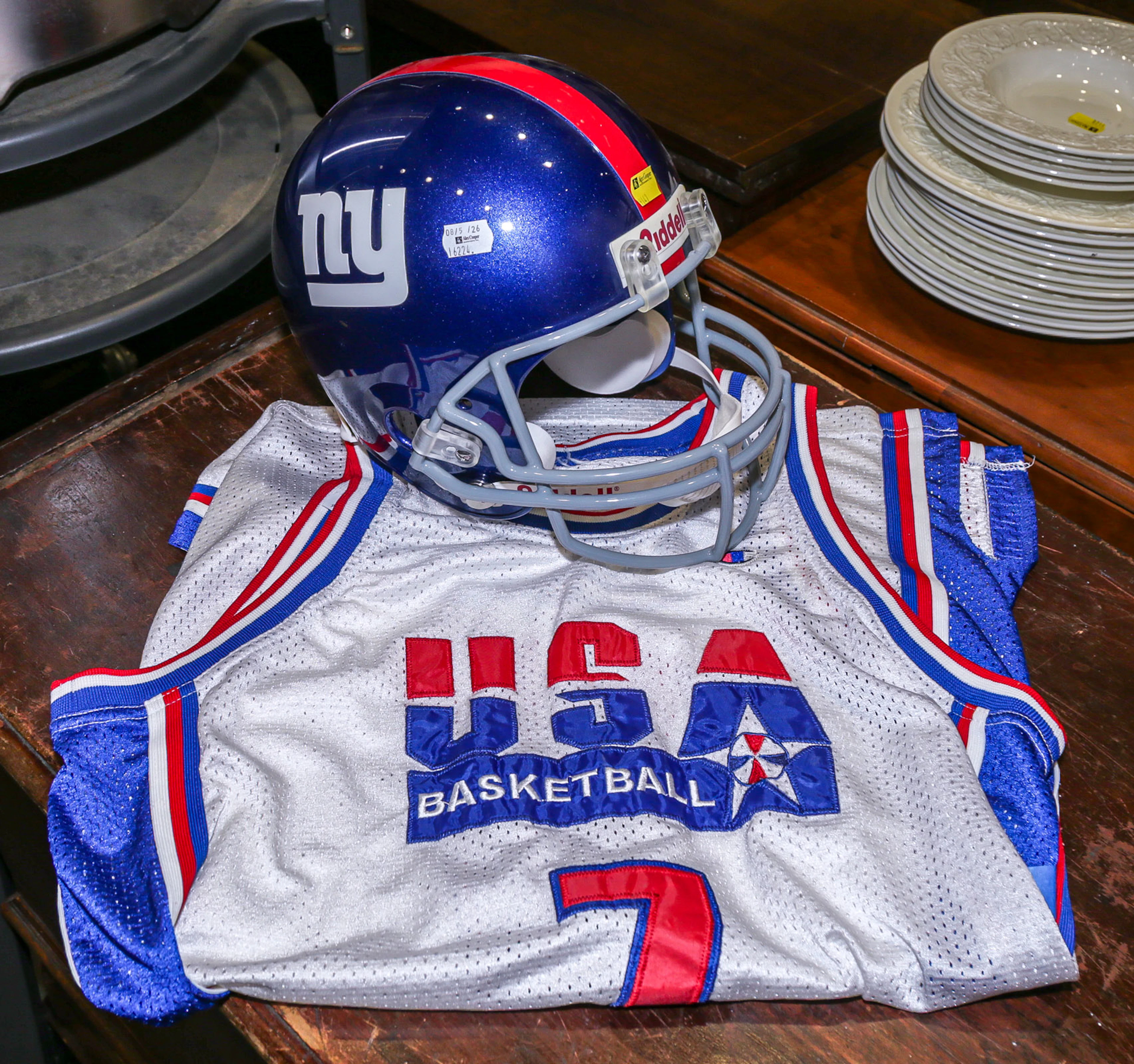 A Jets Souvenir Helmet & Olympic Basketball Jersey