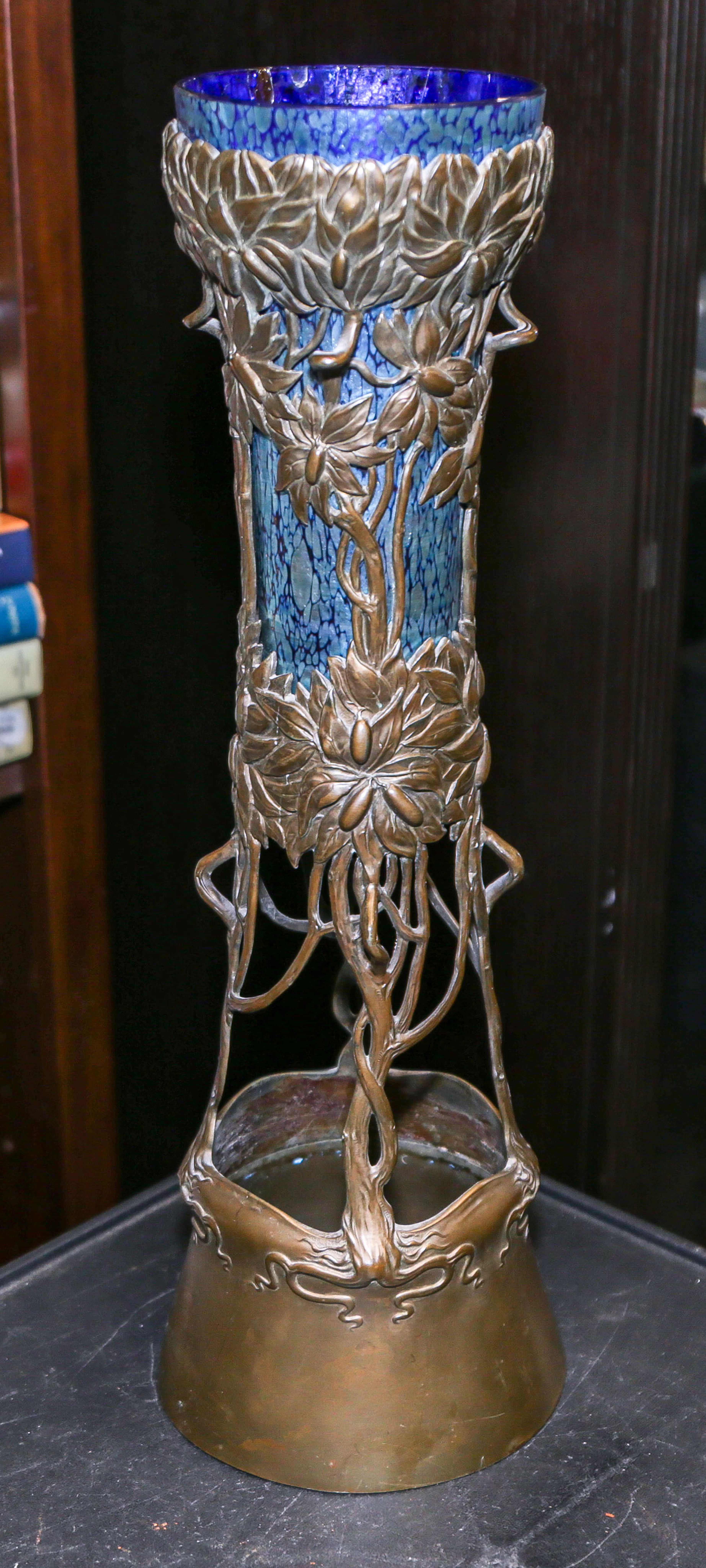 An Art Nouveau Glass & Patinated Metal Vase