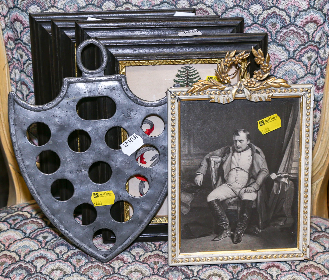 Four Coats of Arms, Framed & a Rare Pewter Trivet
