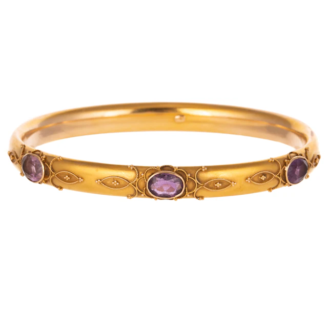An Art Nouveau Amethyst Bangle in 14K