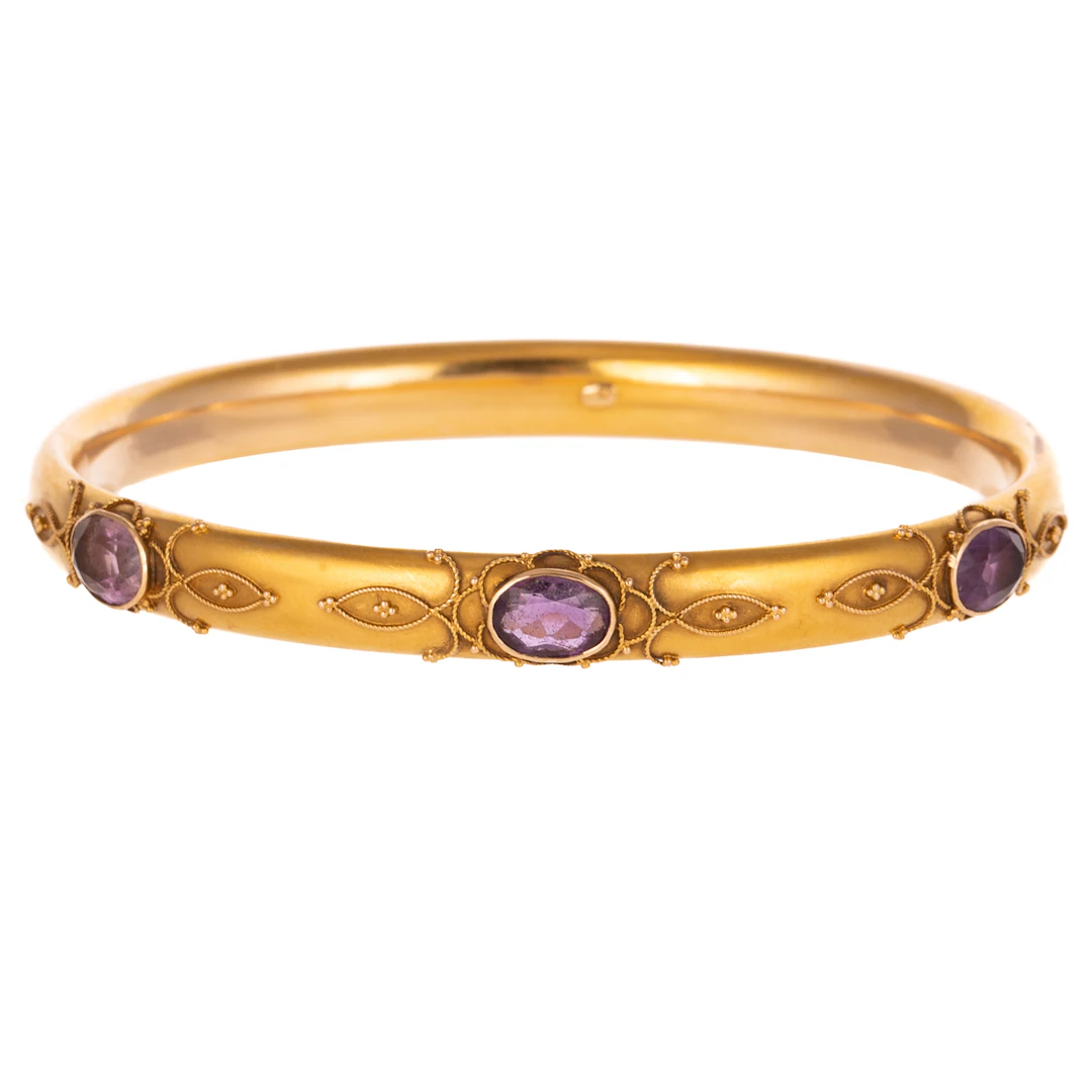 An Art Nouveau Amethyst Bangle in 14K
