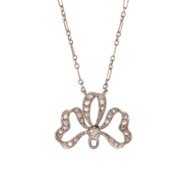 A Diamond Bow Necklace in Platinum