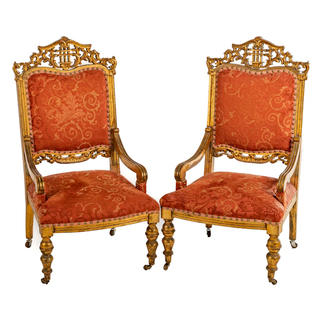 A Pair of Louis XIV Style Giltwood Armchairs