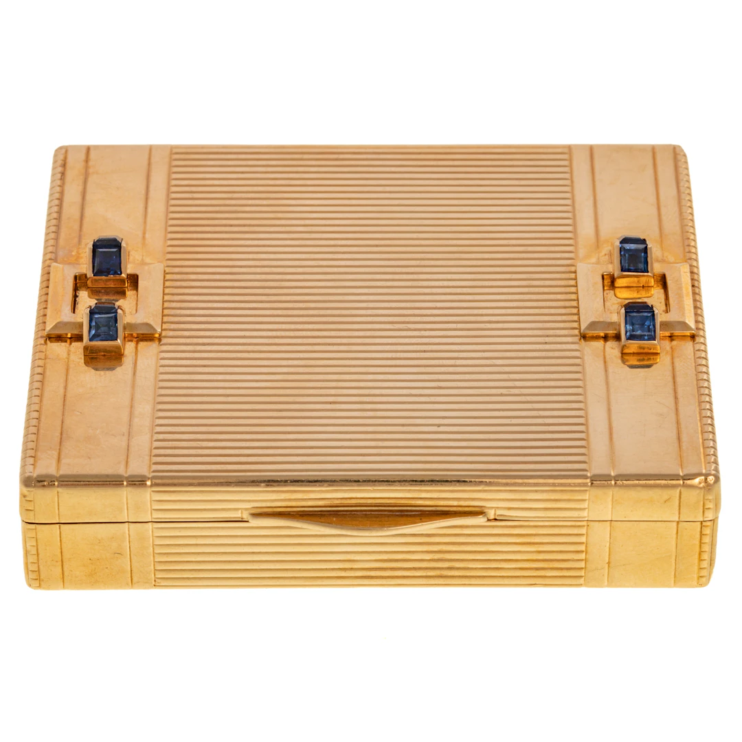 A Cartier Retro Vanity Case with Sapphires in 14K