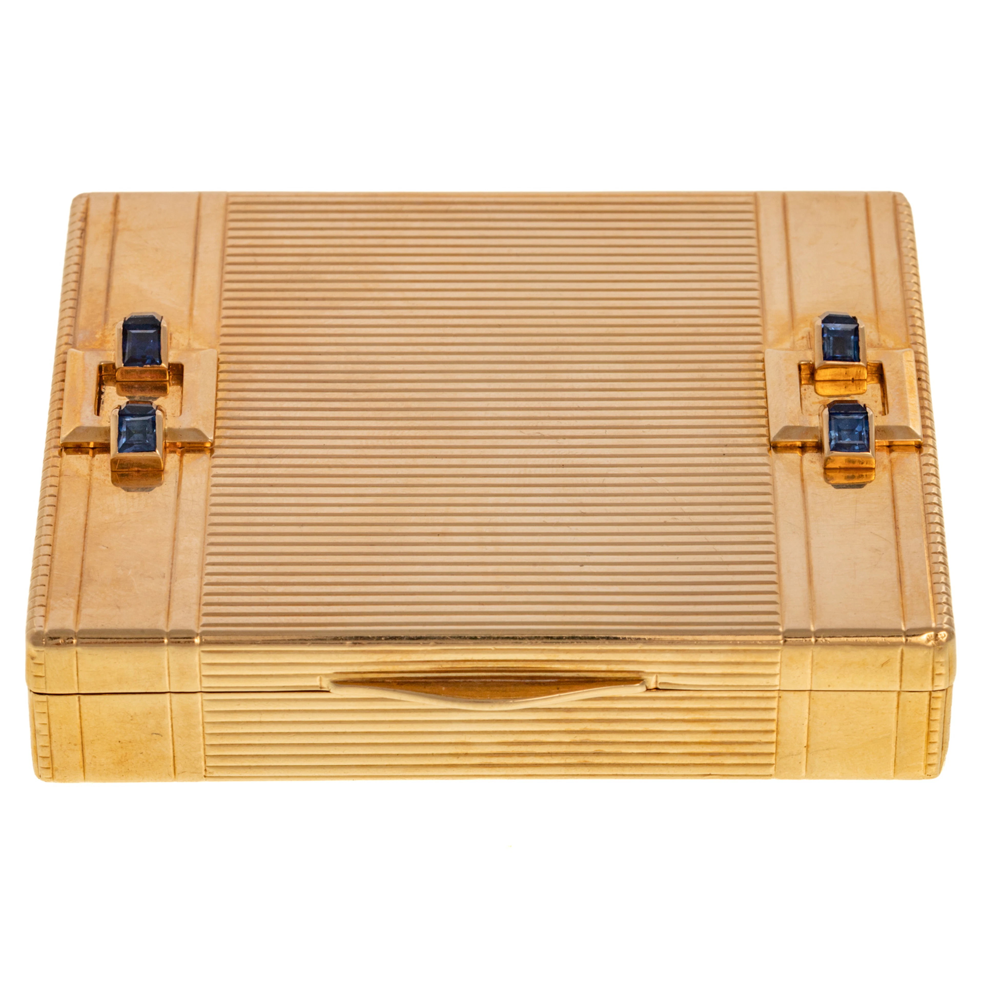 A Cartier Retro Vanity Case with Sapphires in 14K
