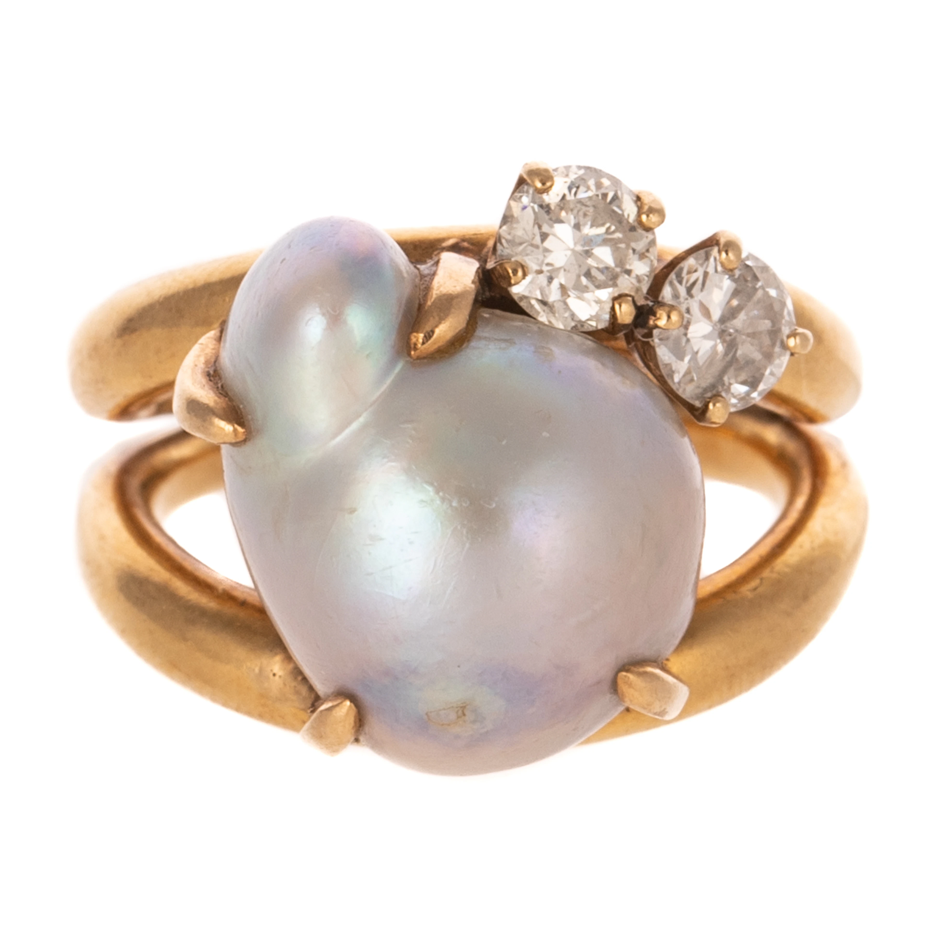 A Semi-Baroque South Sea Pearl & Diamond Ring in 18K