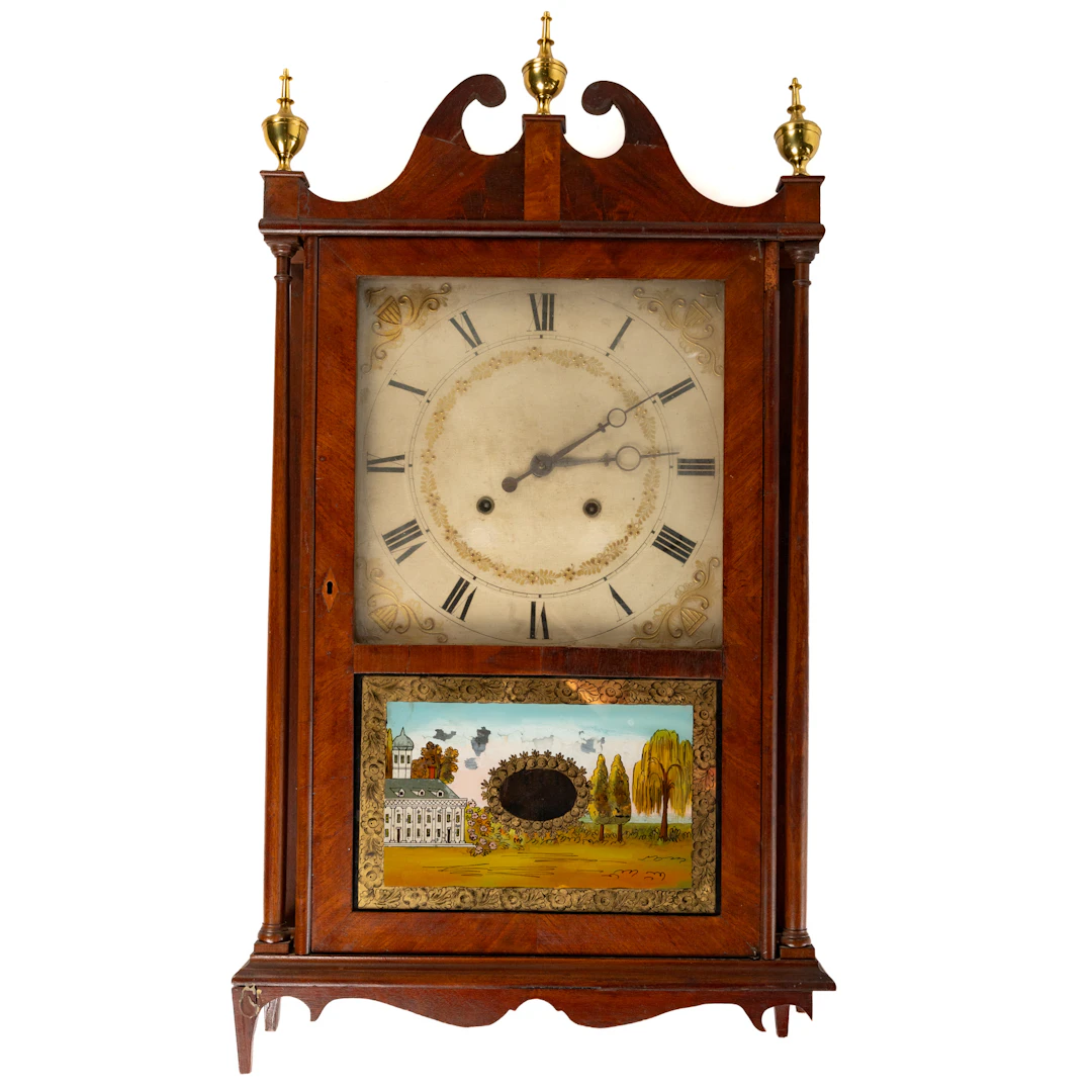 An Eli Terry Reverse Painted Shelf Clock