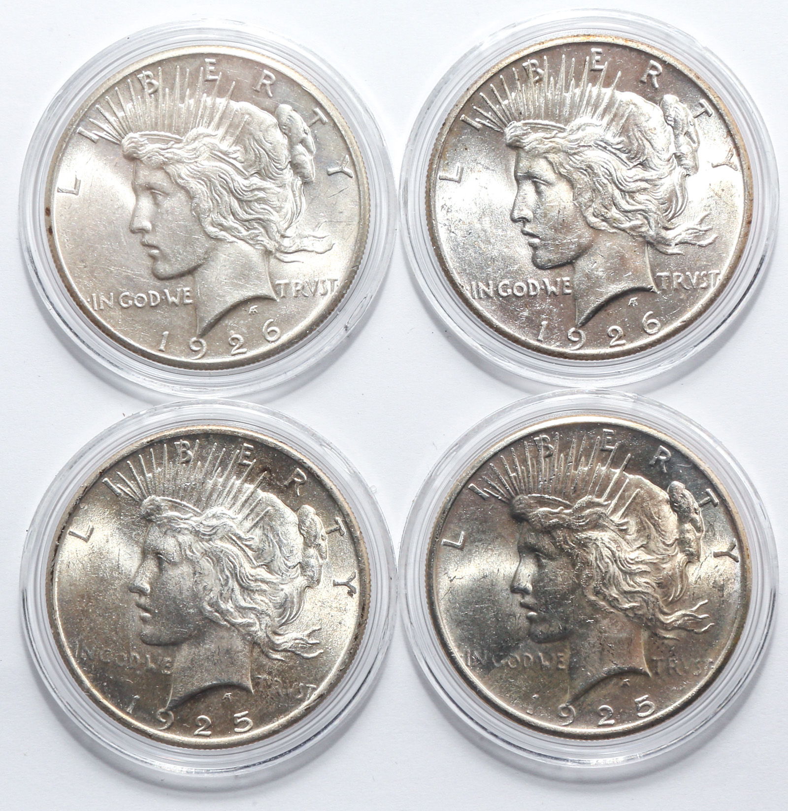 Four Mint State Peace Dollars 2-1925, 2-1926