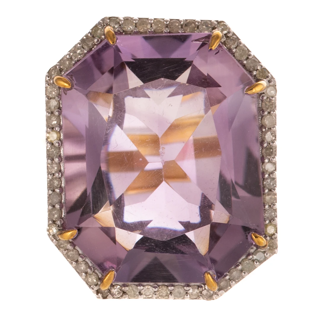 An Amethyst & Diamond Cocktail Ring in 14K