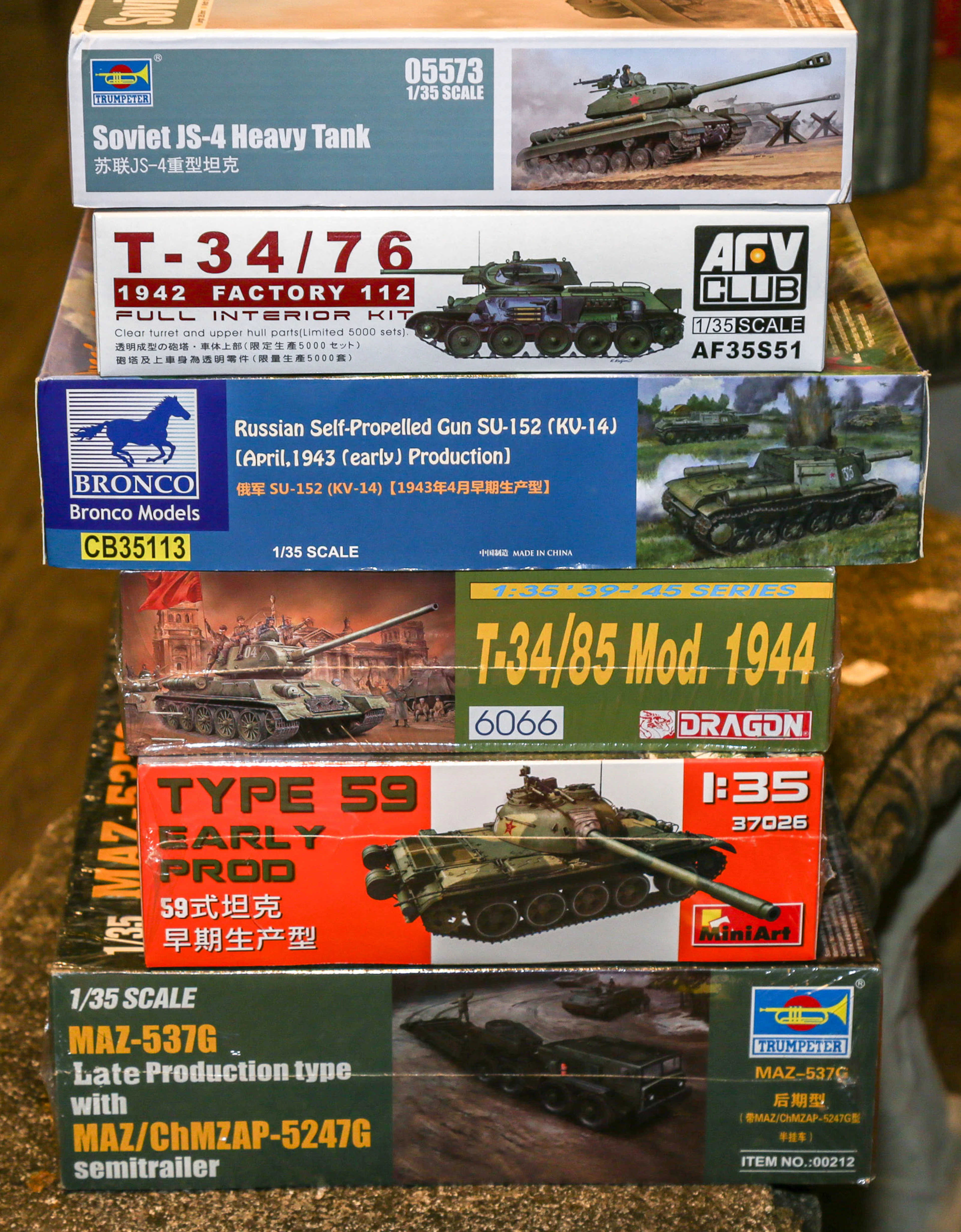 Six Russian Scale Model Kits