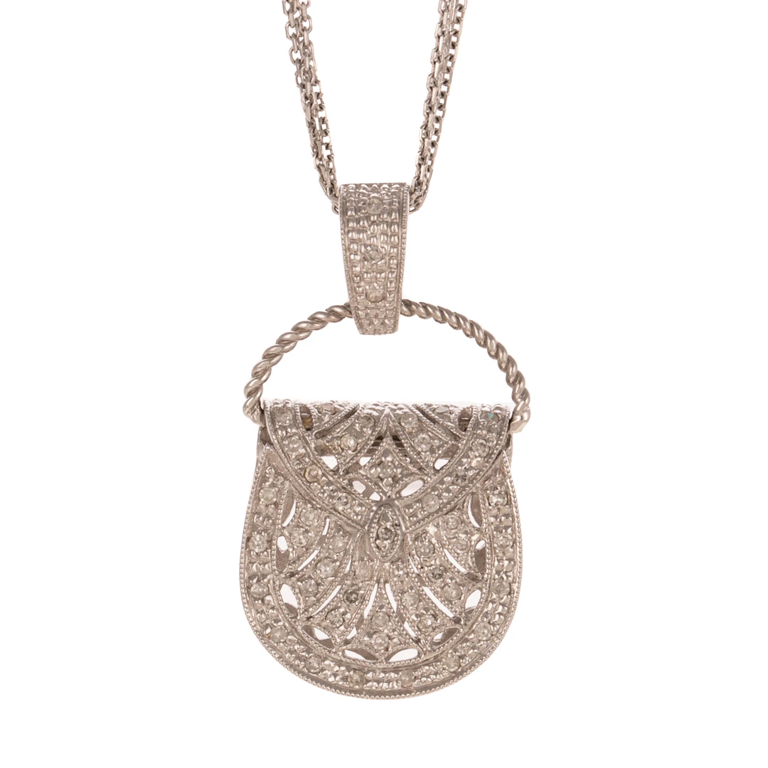 A Pave Diamond Purse Pendant & Chain in 14K