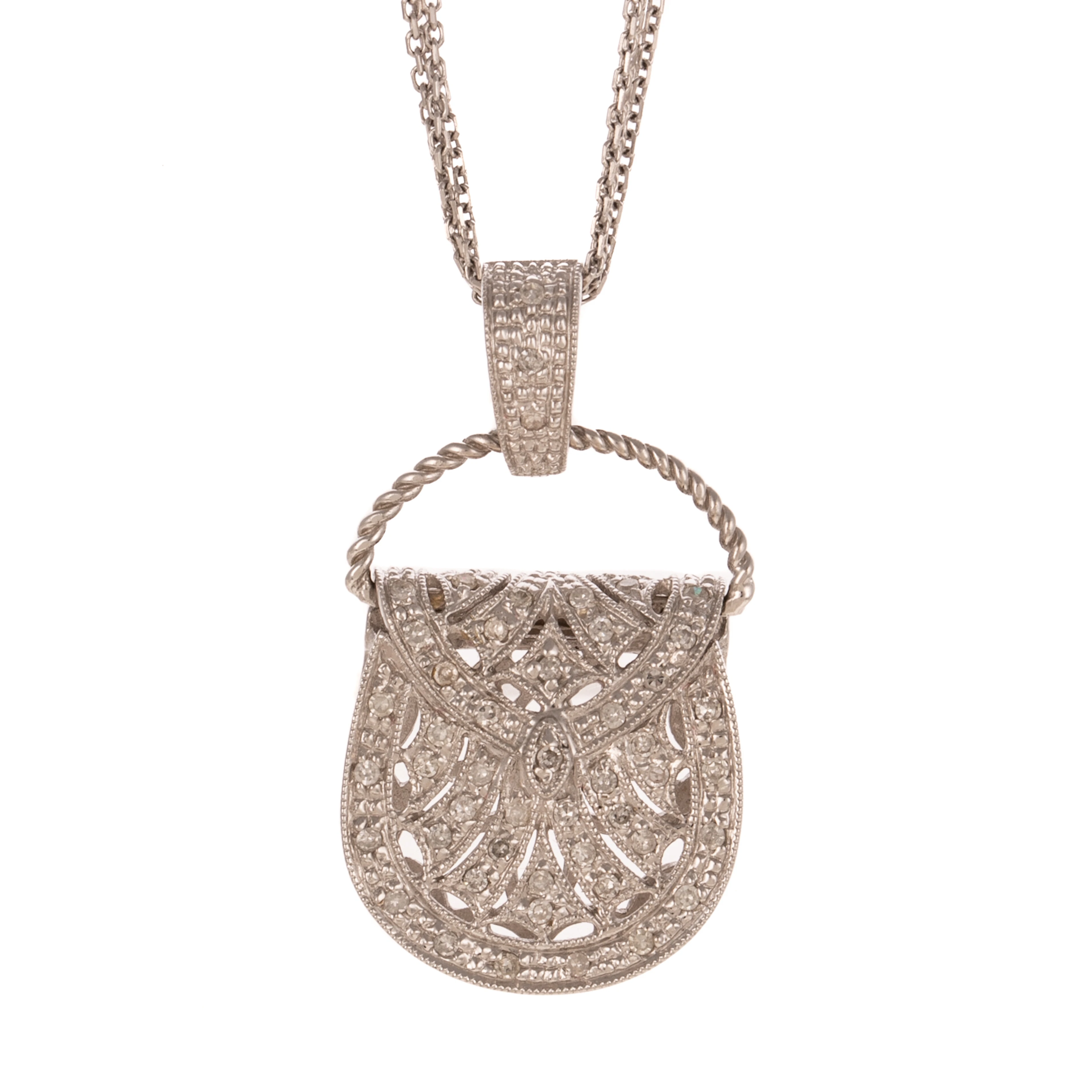 A Pave Diamond Purse Pendant & Chain in 14K
