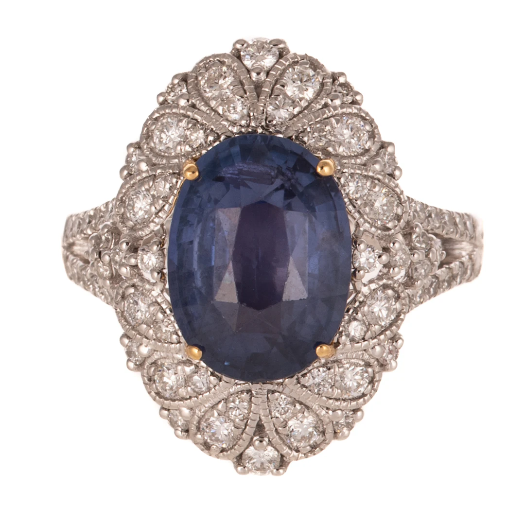 A GIA 4.74 Ceylon Color Change Sapphire & Diamond in Platinum