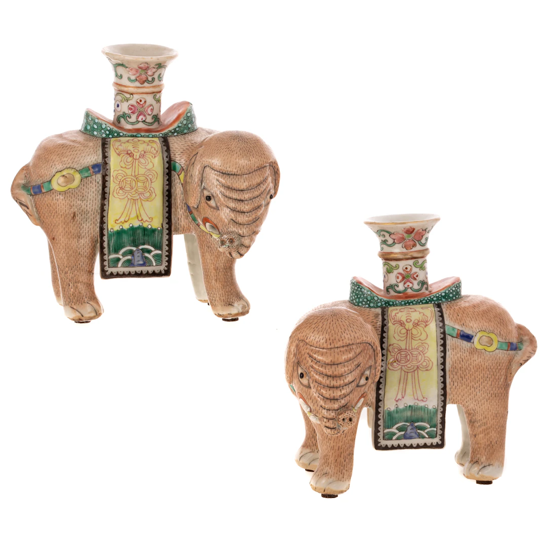 A Pair of Chinese Export Elephant Joss Holders