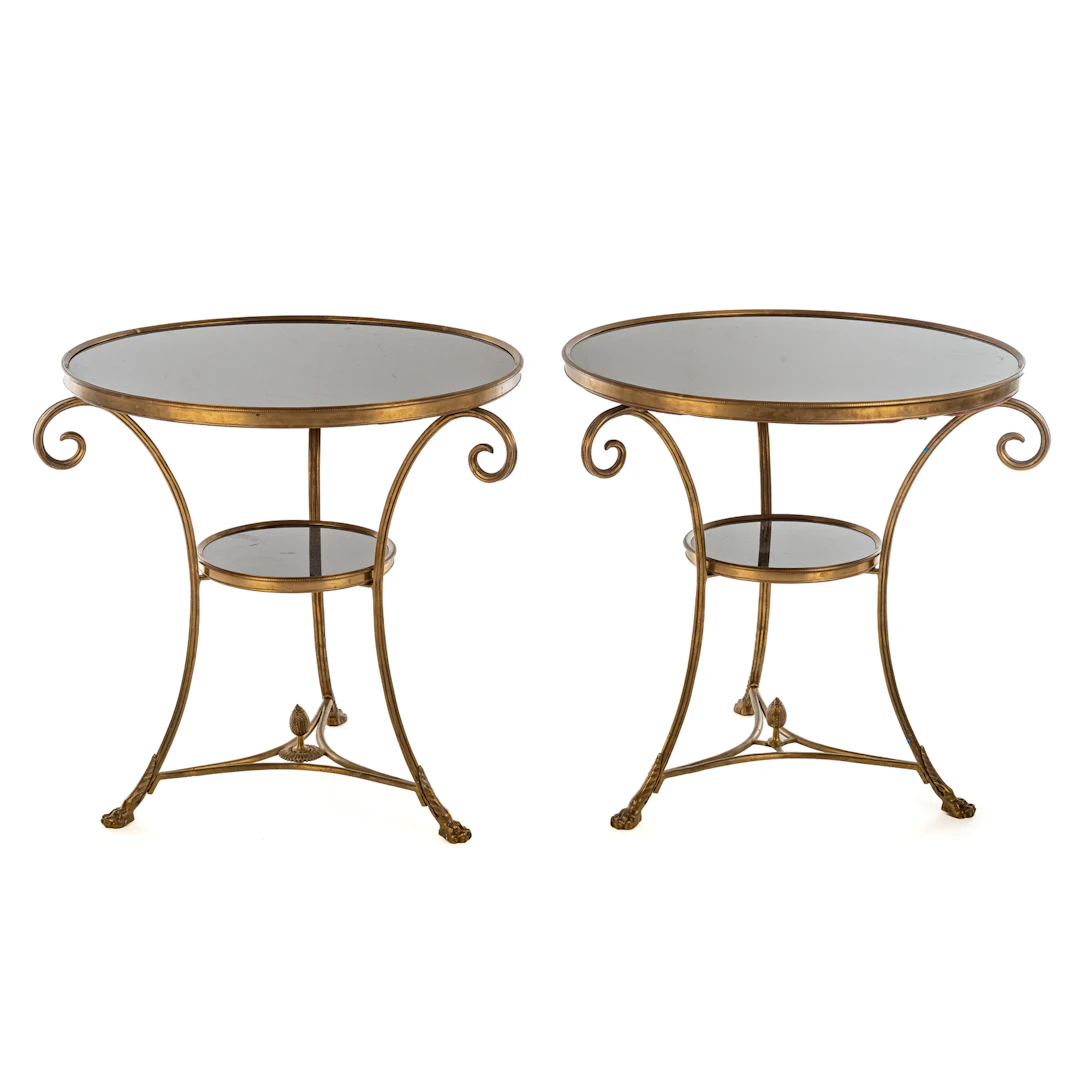 A Pair of Brass & Black Granite Gueridon Tables