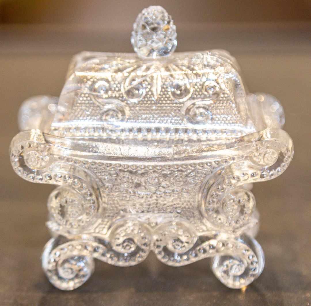 A Pressed Flint Glass Covered Salt Cellar