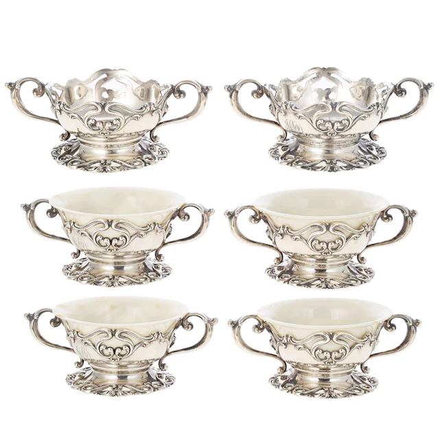 Six Frank M Whiting Sterling Bouillon Bowls