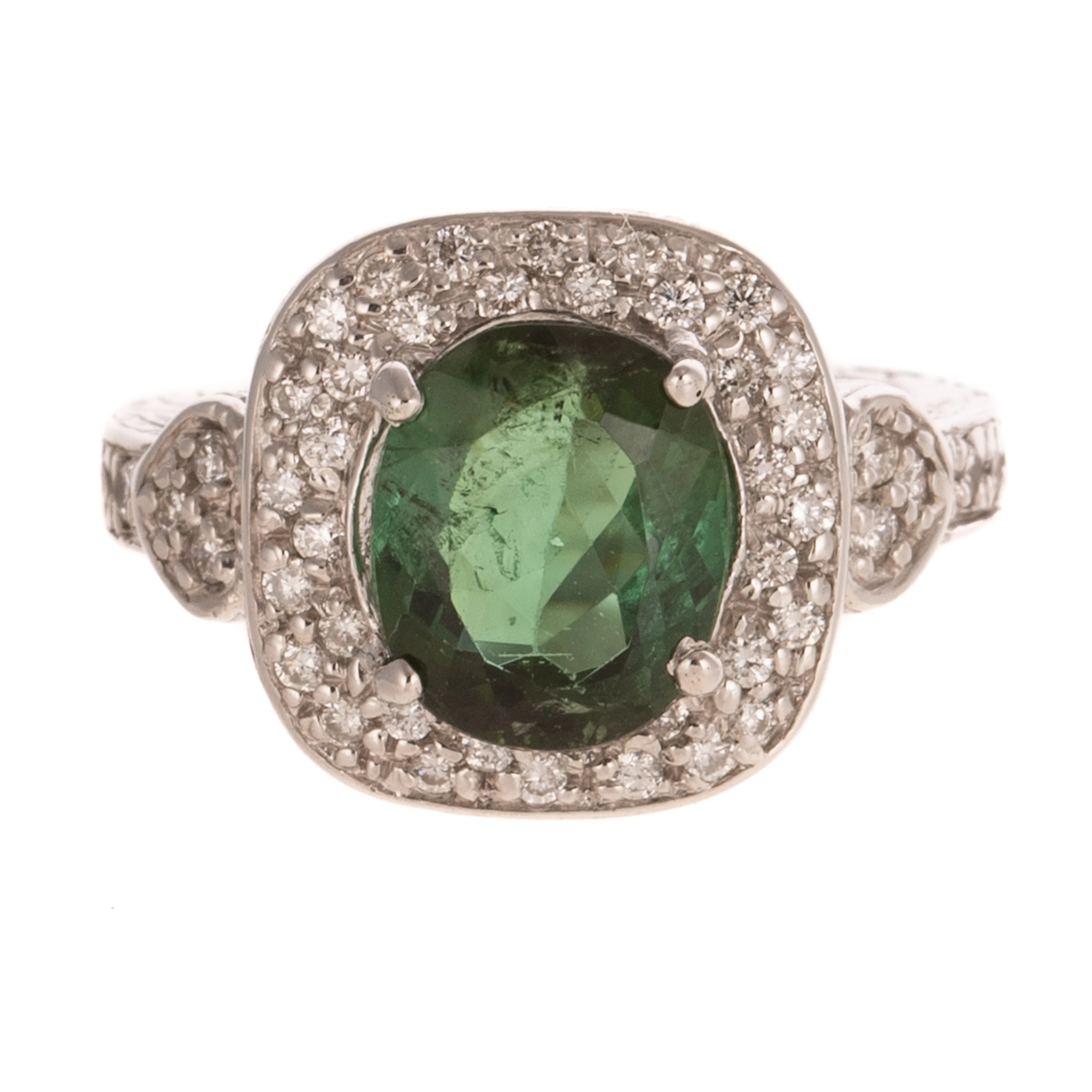 A Green Tourmaline & Diamond Ring in 18K