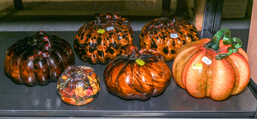 Six Decorative Blown Glass Pumpkins