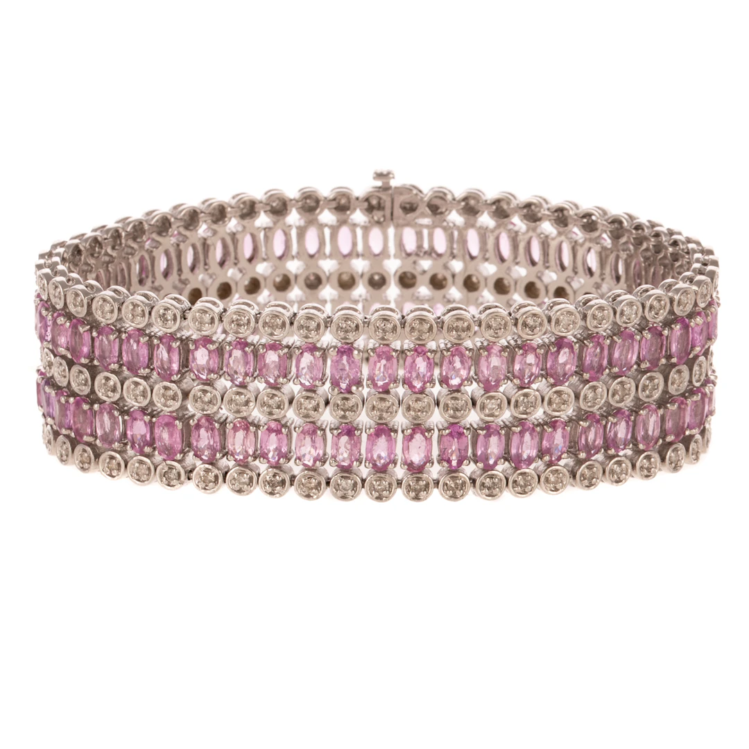 A 25.00 ctw Pink Sapphire & Diamond Bracelet in 14K