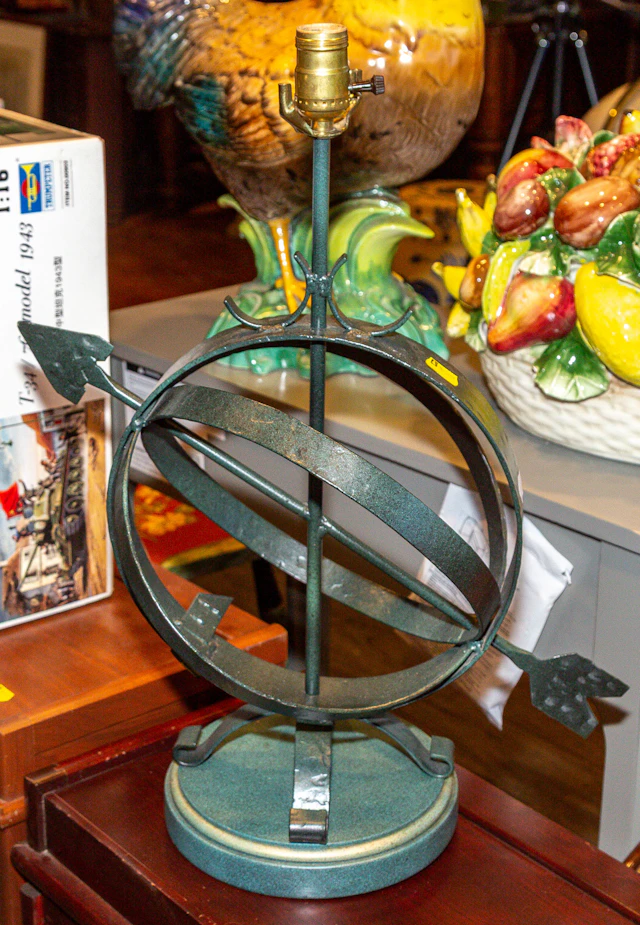 A Patinated Iron Armillary Sphere Table Lamp