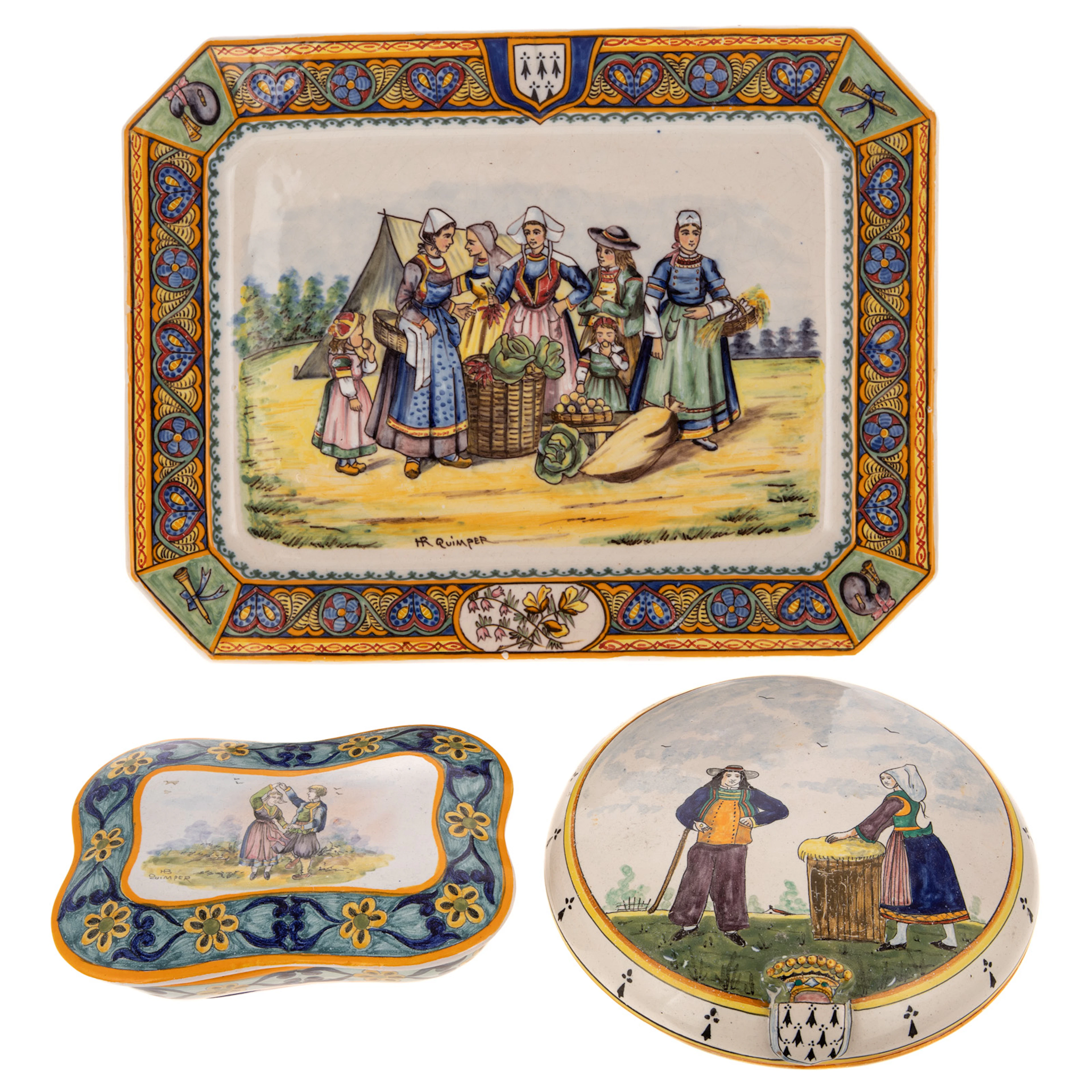 A Quimper Platter & Two Boxes