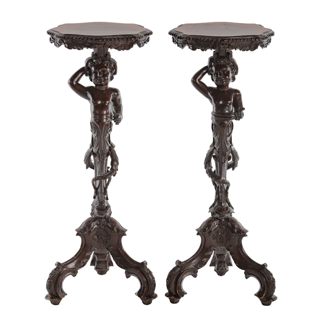 A Pair of Victorian Style Figural Carved Stands