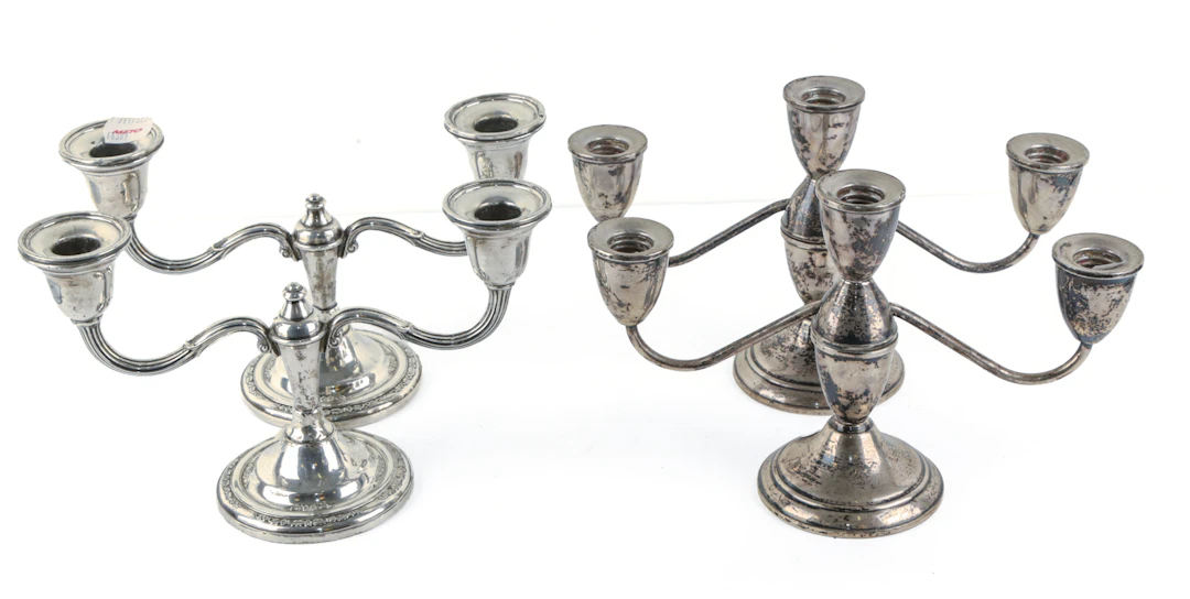 Two Pairs of Weighted Sterling Candelabra