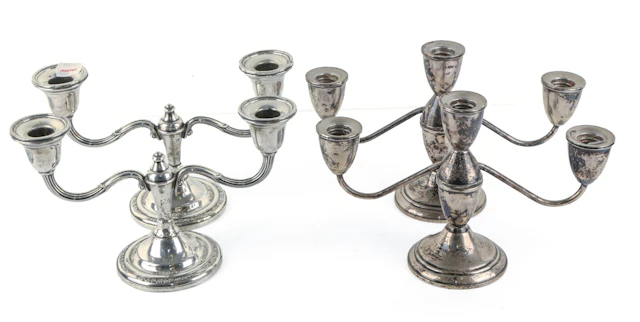 Two Pairs of Weighted Sterling Candelabra