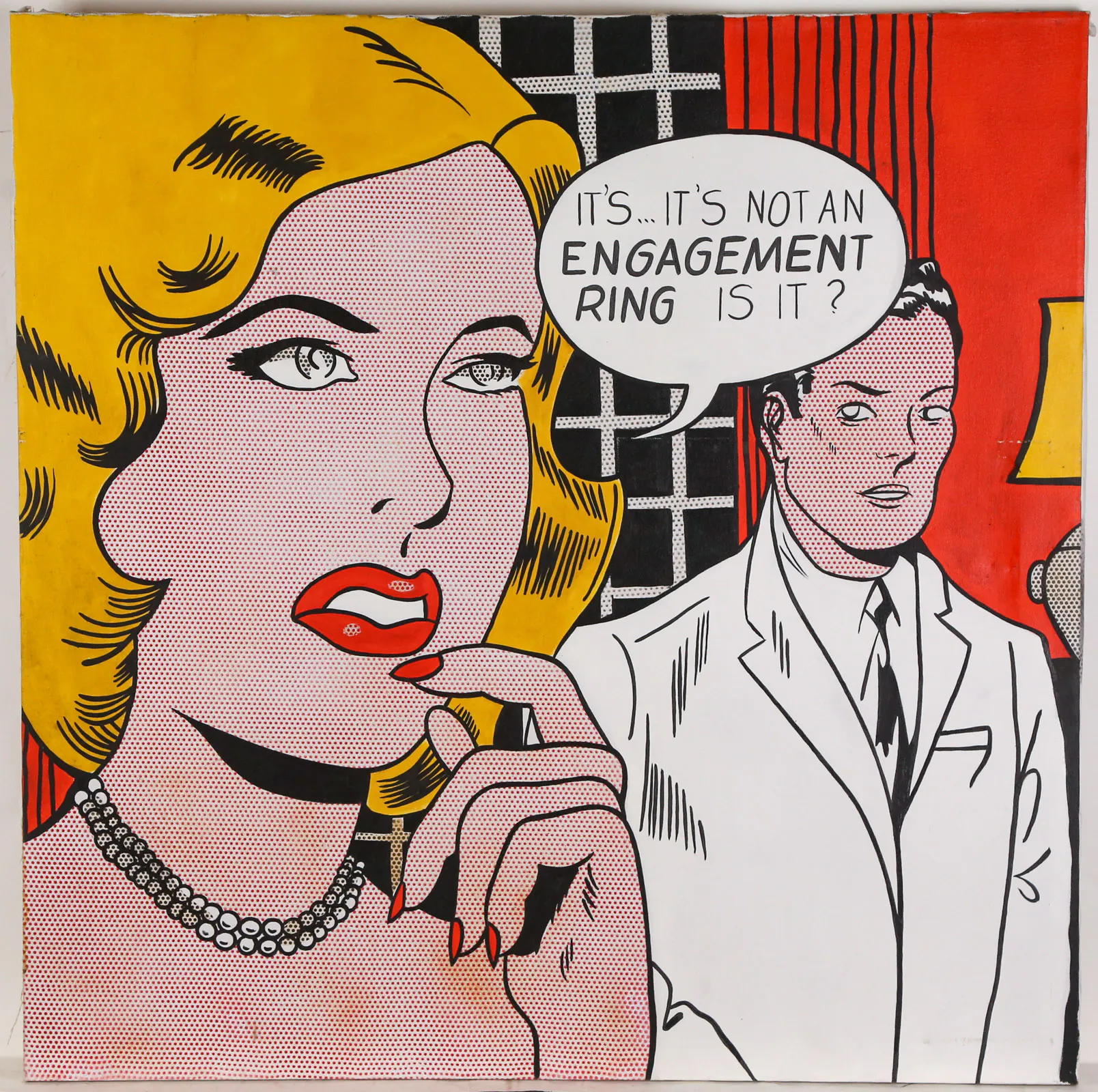 After Roy Lichtenstein. "Engagement Ring," oil