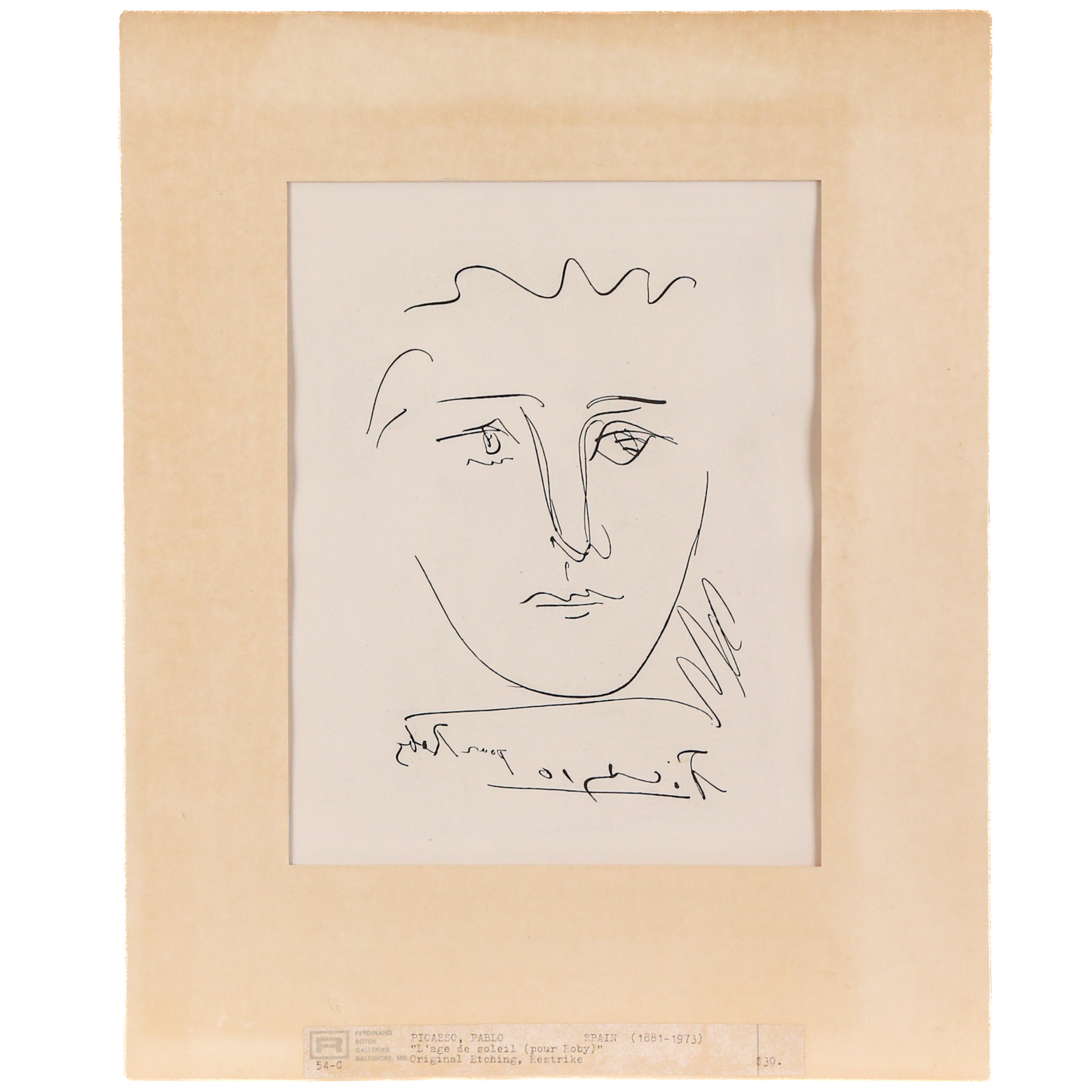 After Pablo Picasso. "L'Age de Soleil (Pour Roby)," etching