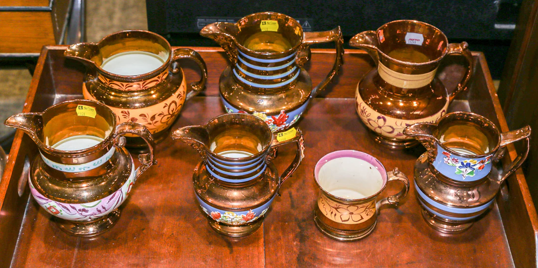 Seven Pieces of English Copper Lustre Ware