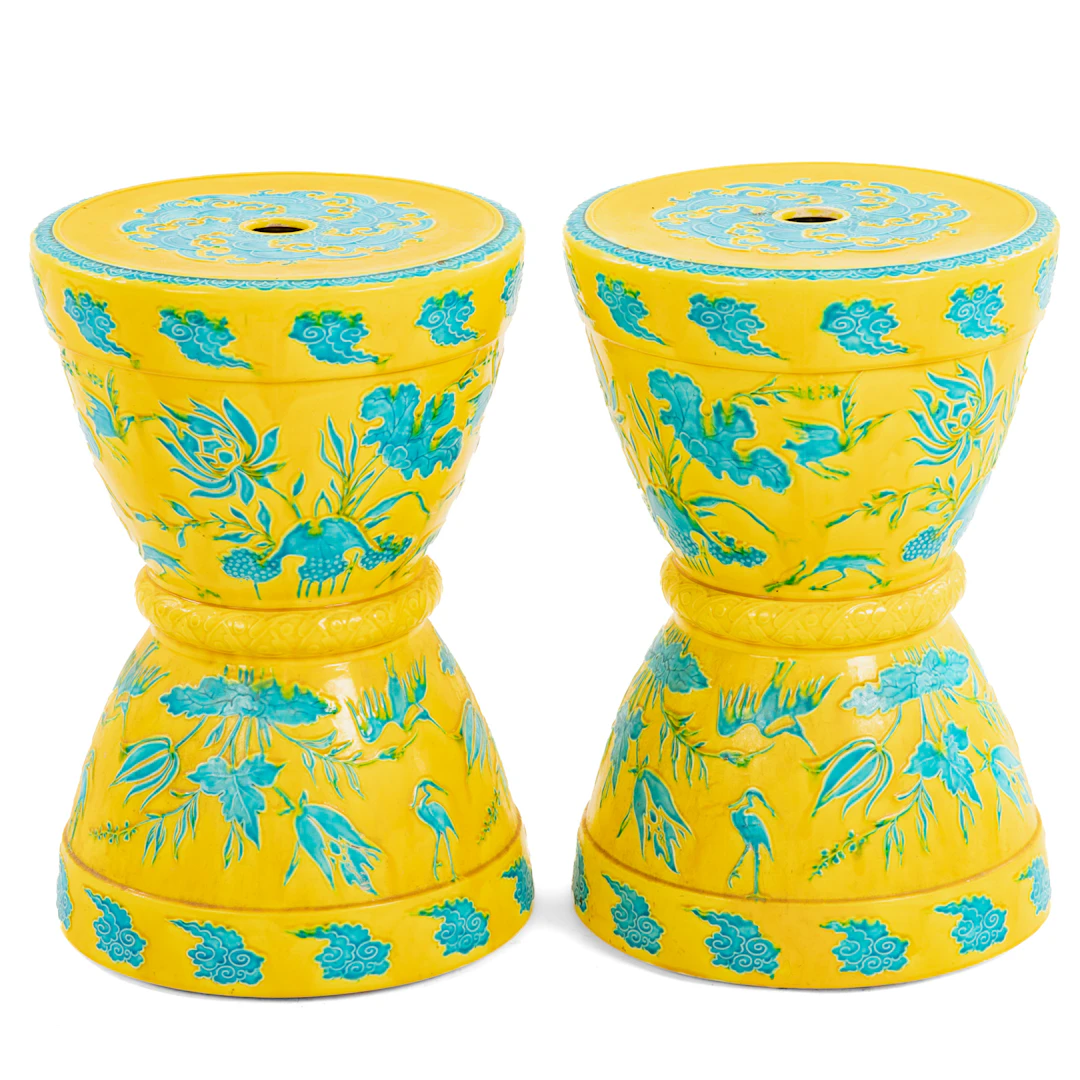 A Pair of Yellow Ground Garden Seats