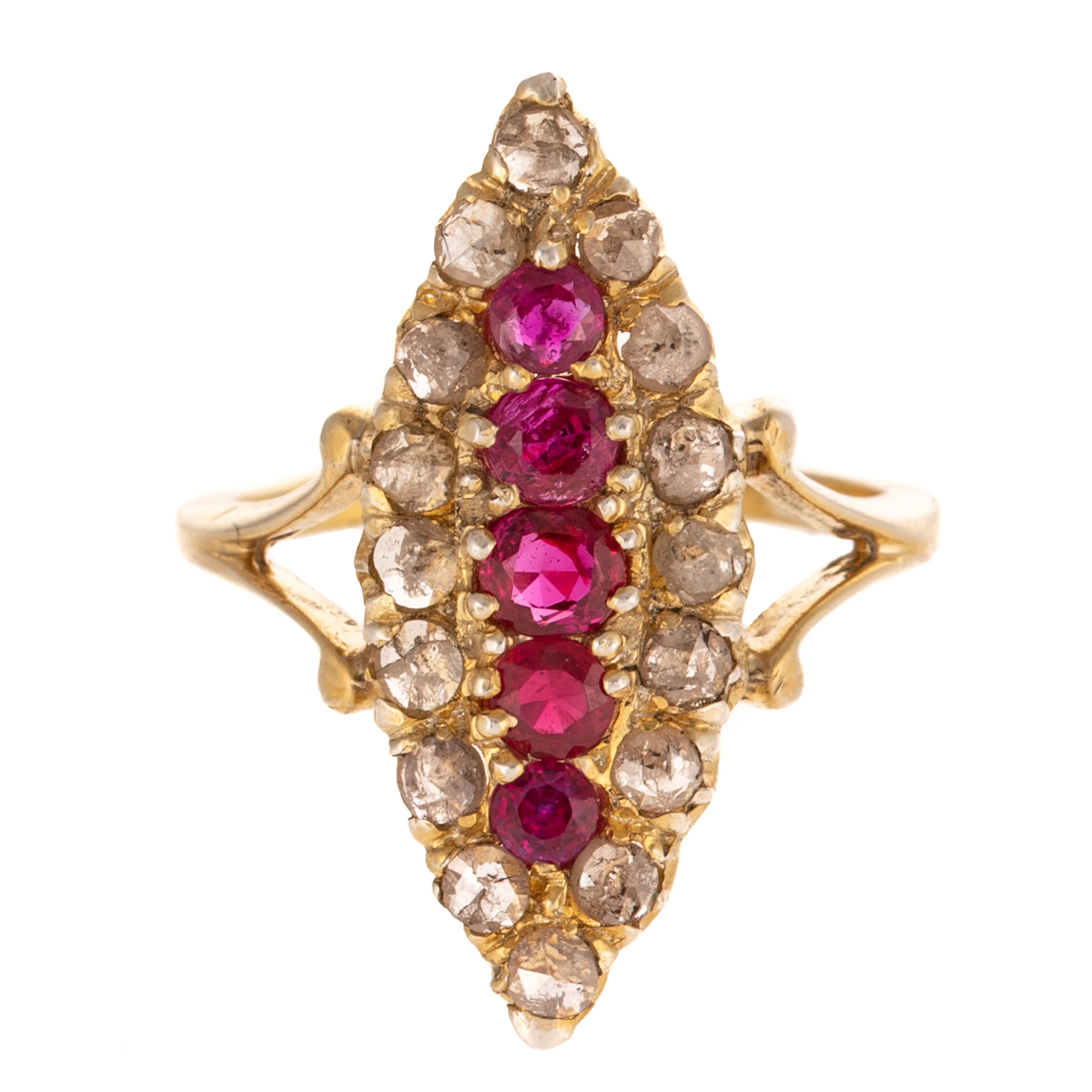 A Ruby & Diamond Navette Ring in Vermeil